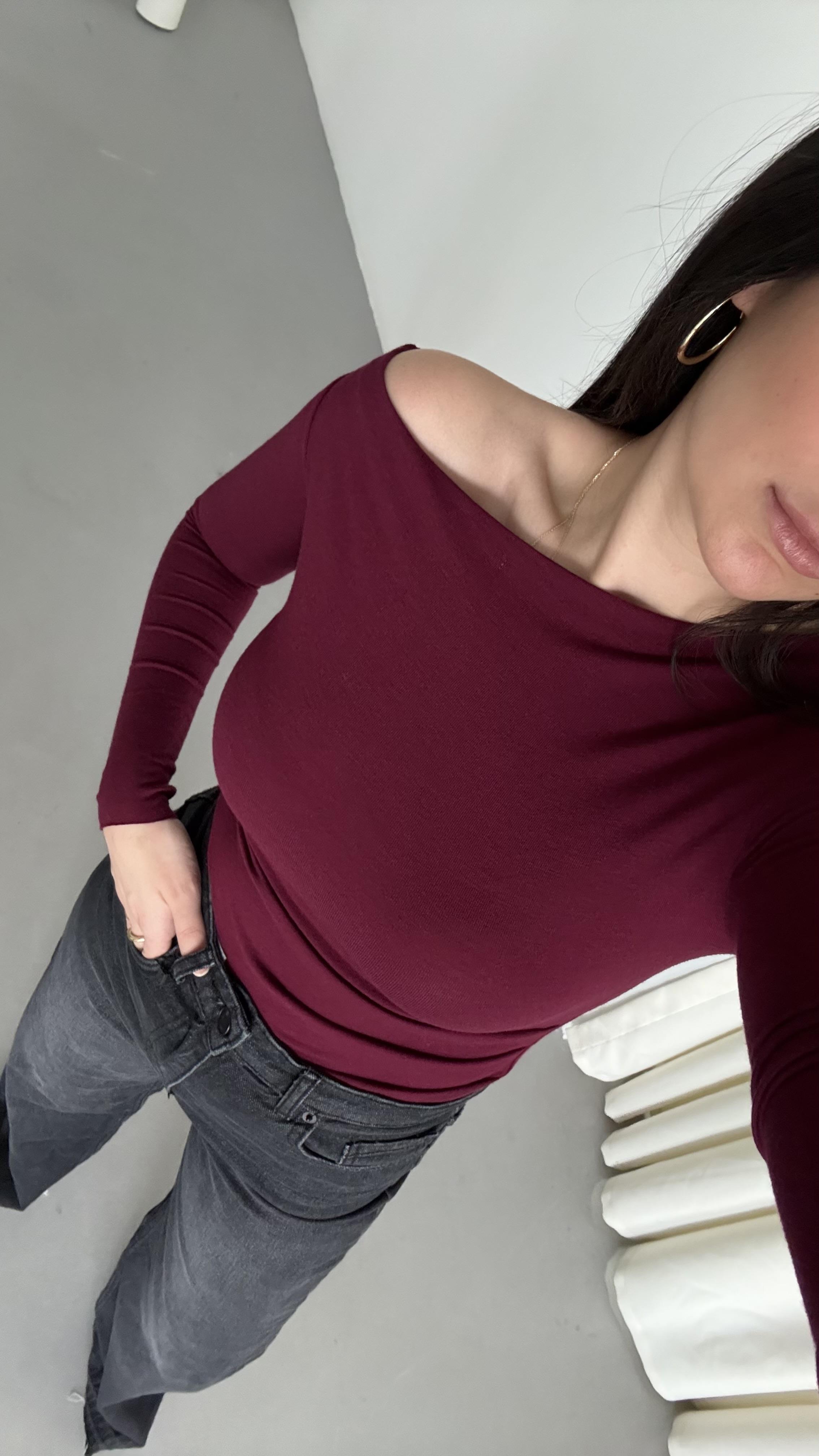 Mad Bordo Omuz Detay Asimetrik Kaşmir Bluz