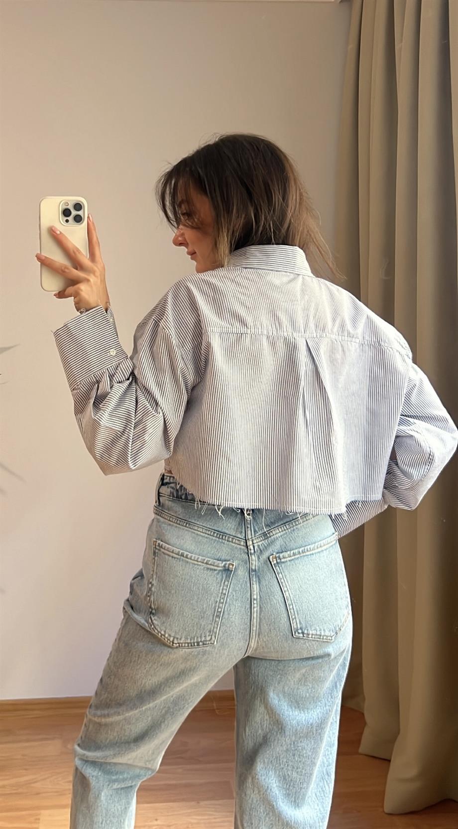 MAD ÇİZGİLİ CROP GÖMLEK