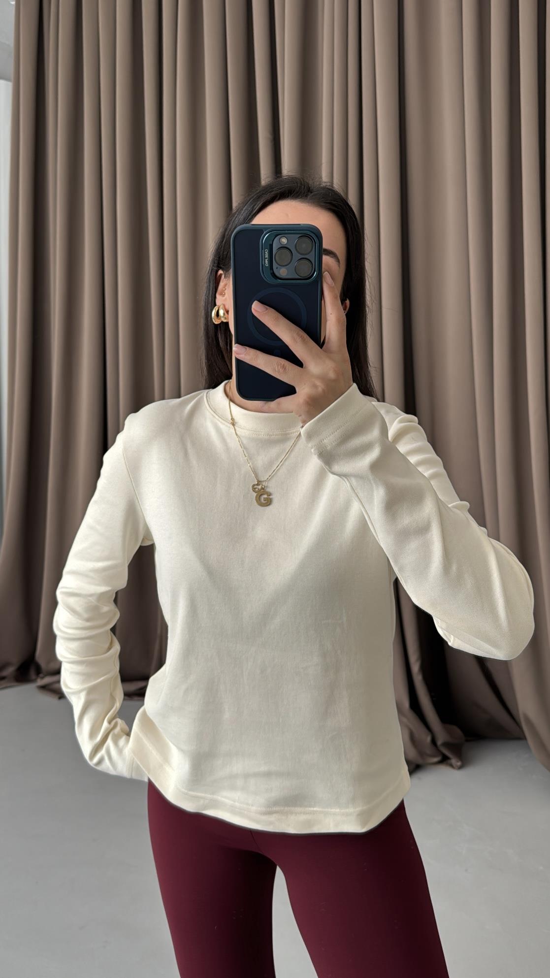 Mad Ekru Uzun Kollu Basıc Tişört