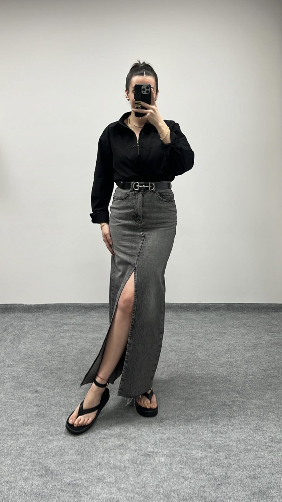 MAD GRİ DENIM UZUN ETEK