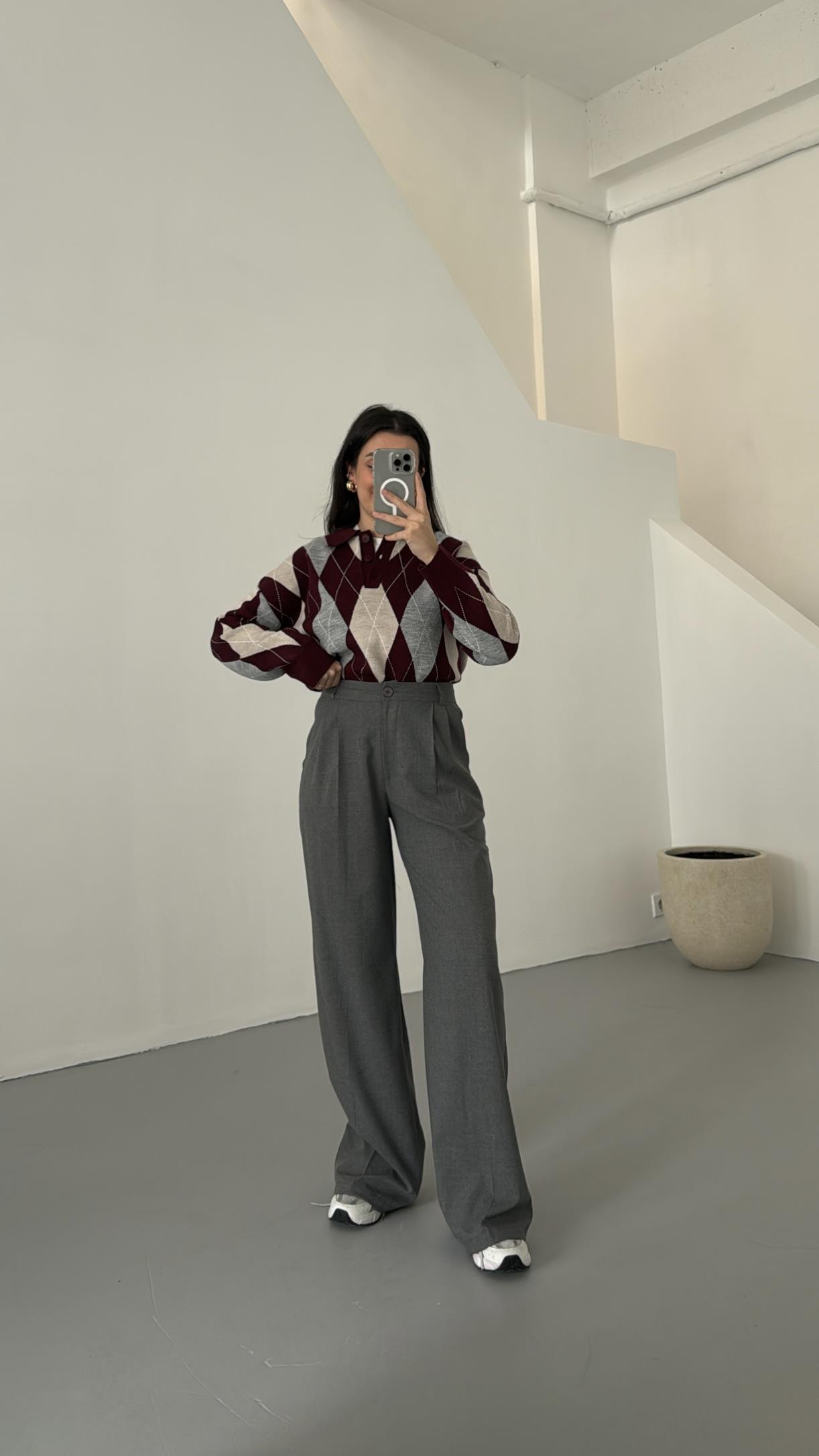 Mad Gri Wide Leg Kumaş Pantolon