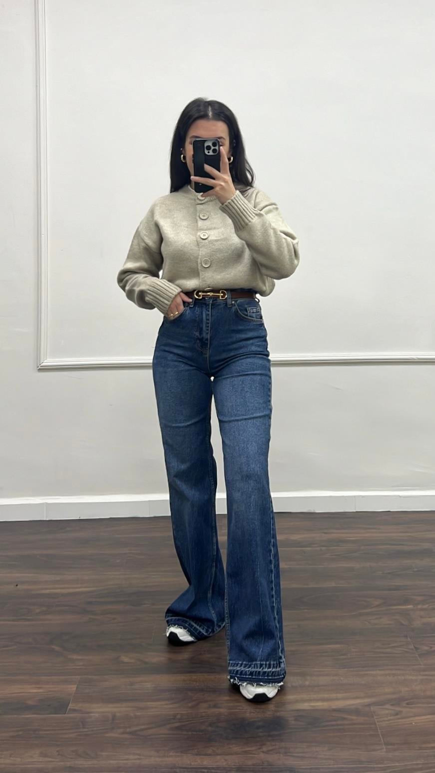 Mad Koyu Mavi Paça Detay Wide Leg Jean