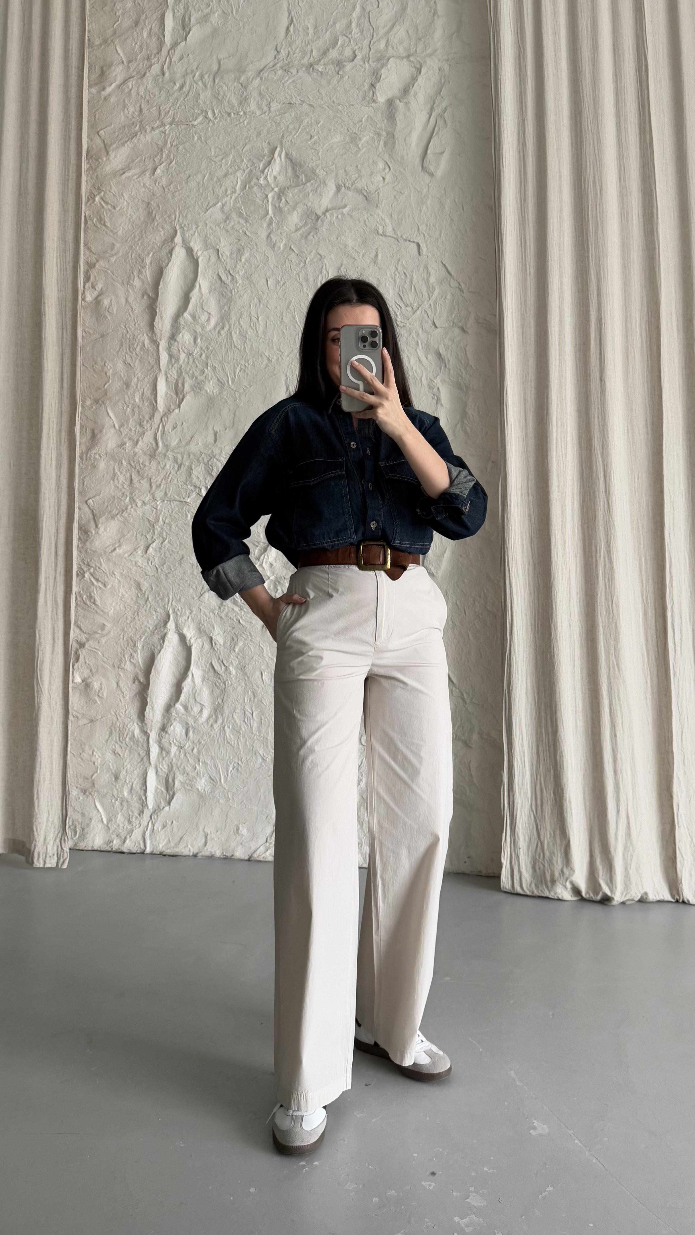 Mad Krem Beli Lastikli Gabardin Straight Pantolon