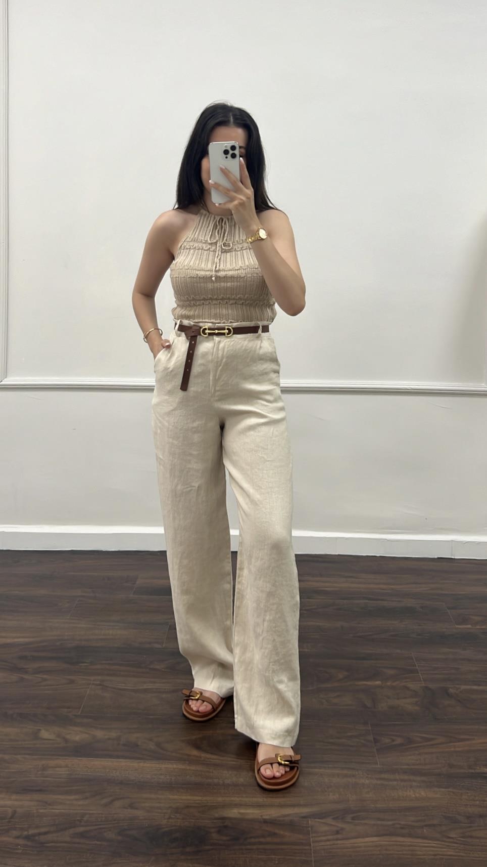 Mad Krem Ham Keten Pantolon