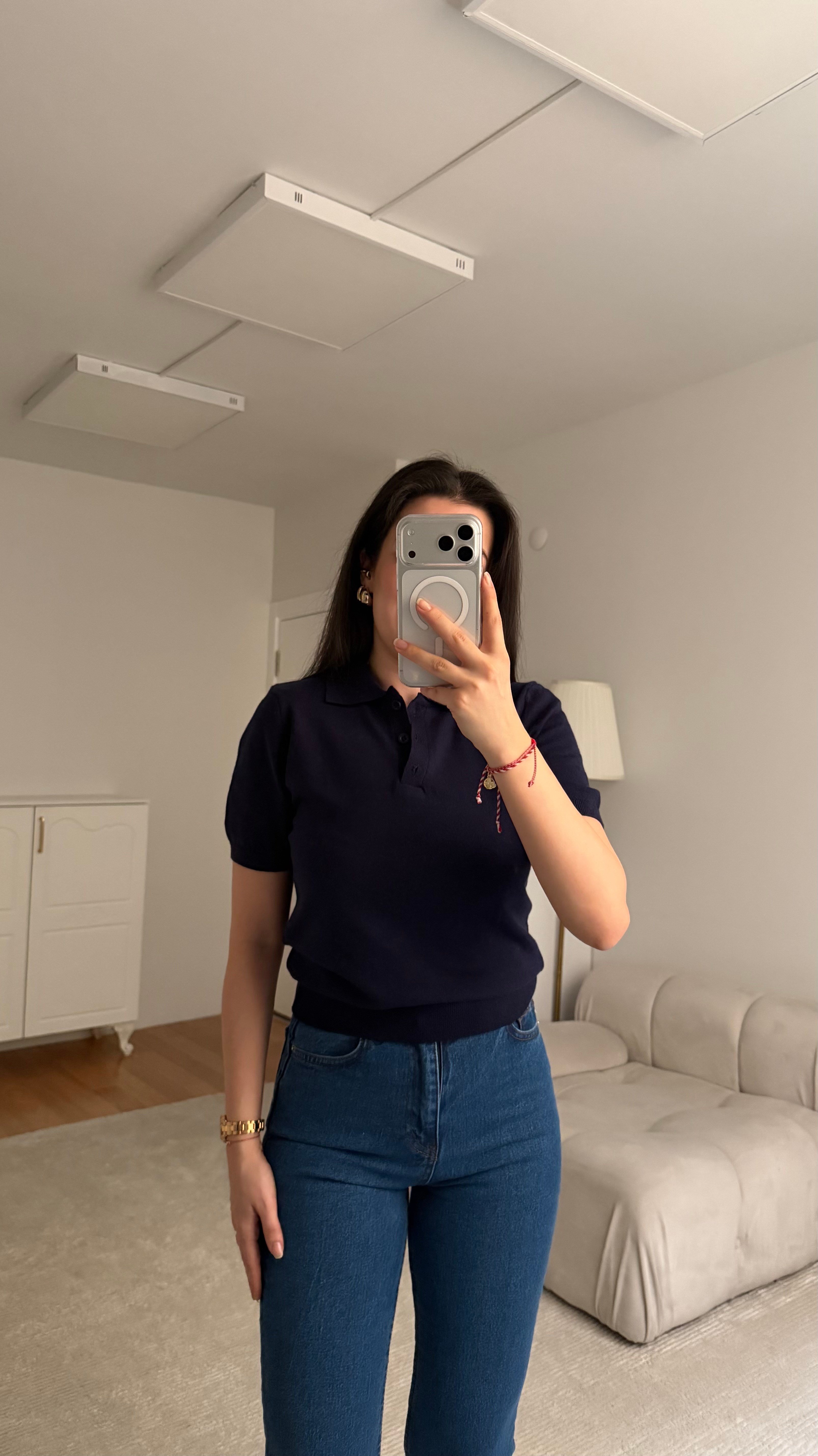 Mad Lacivert Polo Yaka Düğmeli Kısa Kol Triko