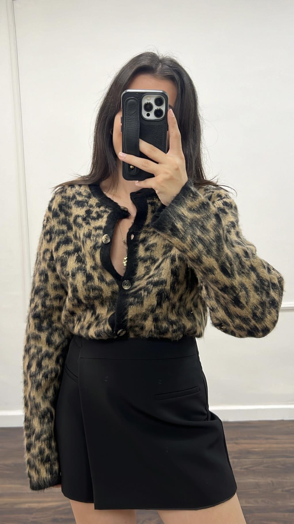 Mad Leopar Desen Sakallı Hırka 