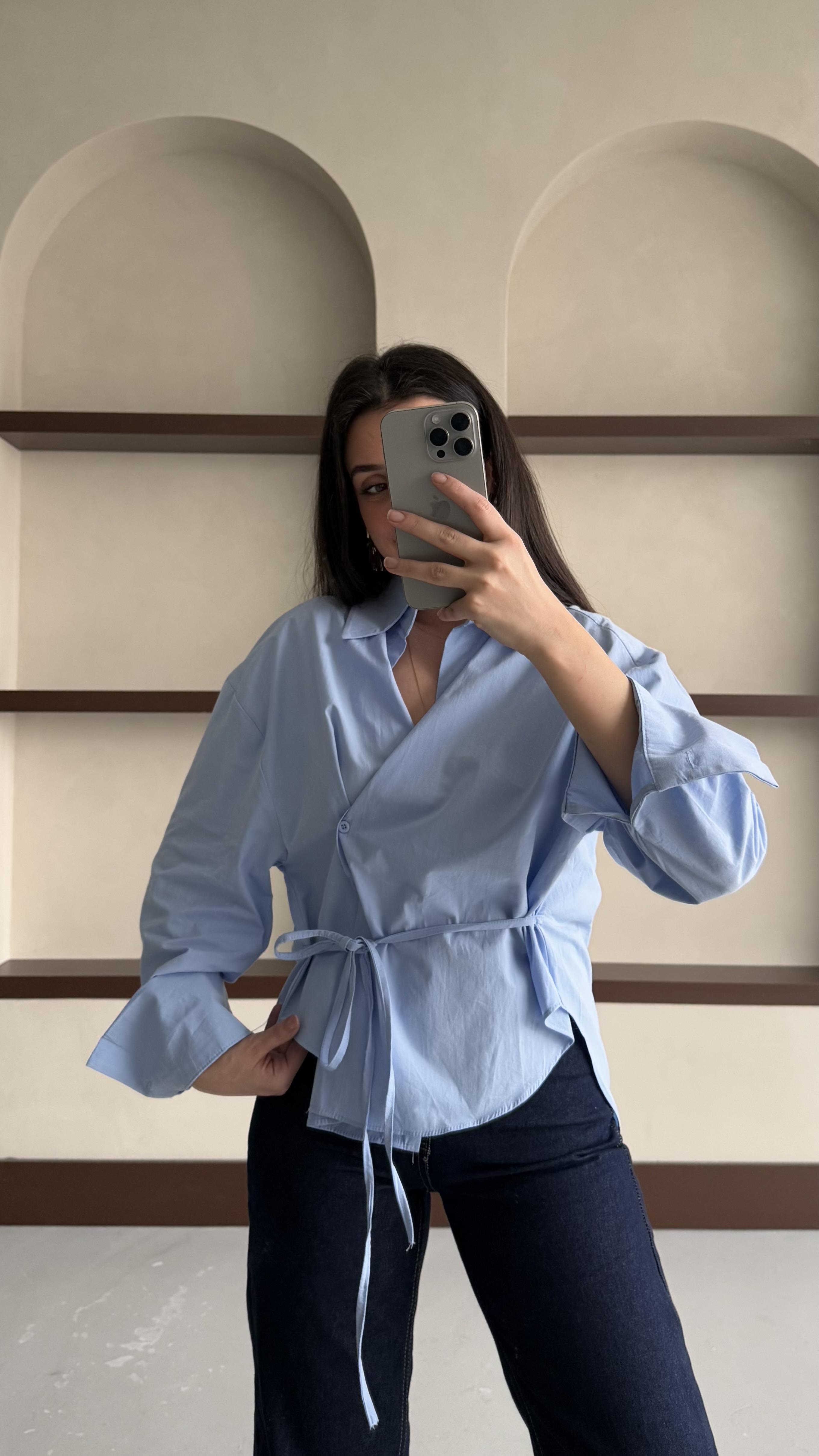 Mad Mavi Bağlama Detaylı Tasarım Gömlek