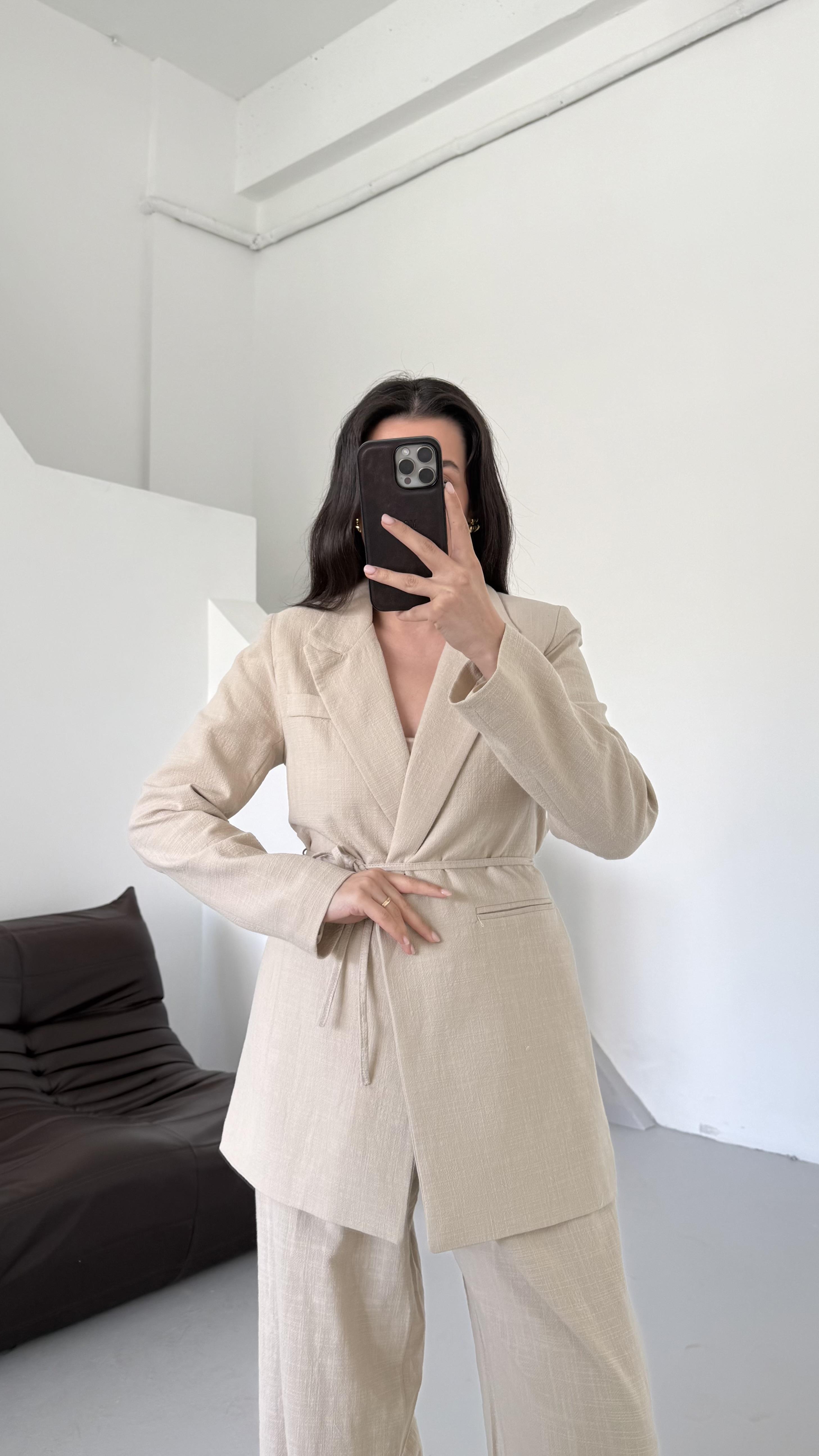 Mad Natural Keten Bağlamalı Blazer