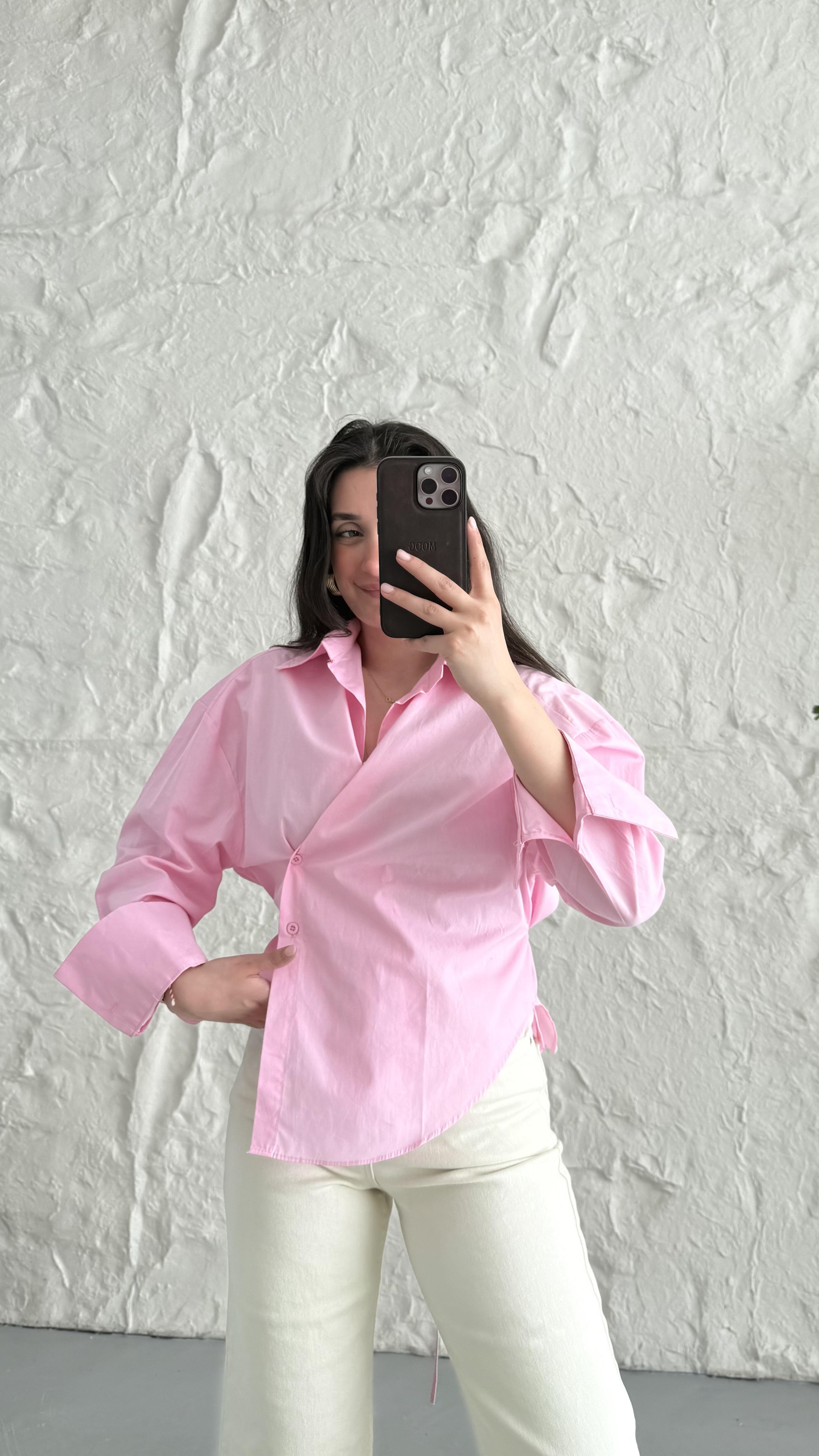 Mad Pembe Bağlama Detaylı Tasarım Gömlek
