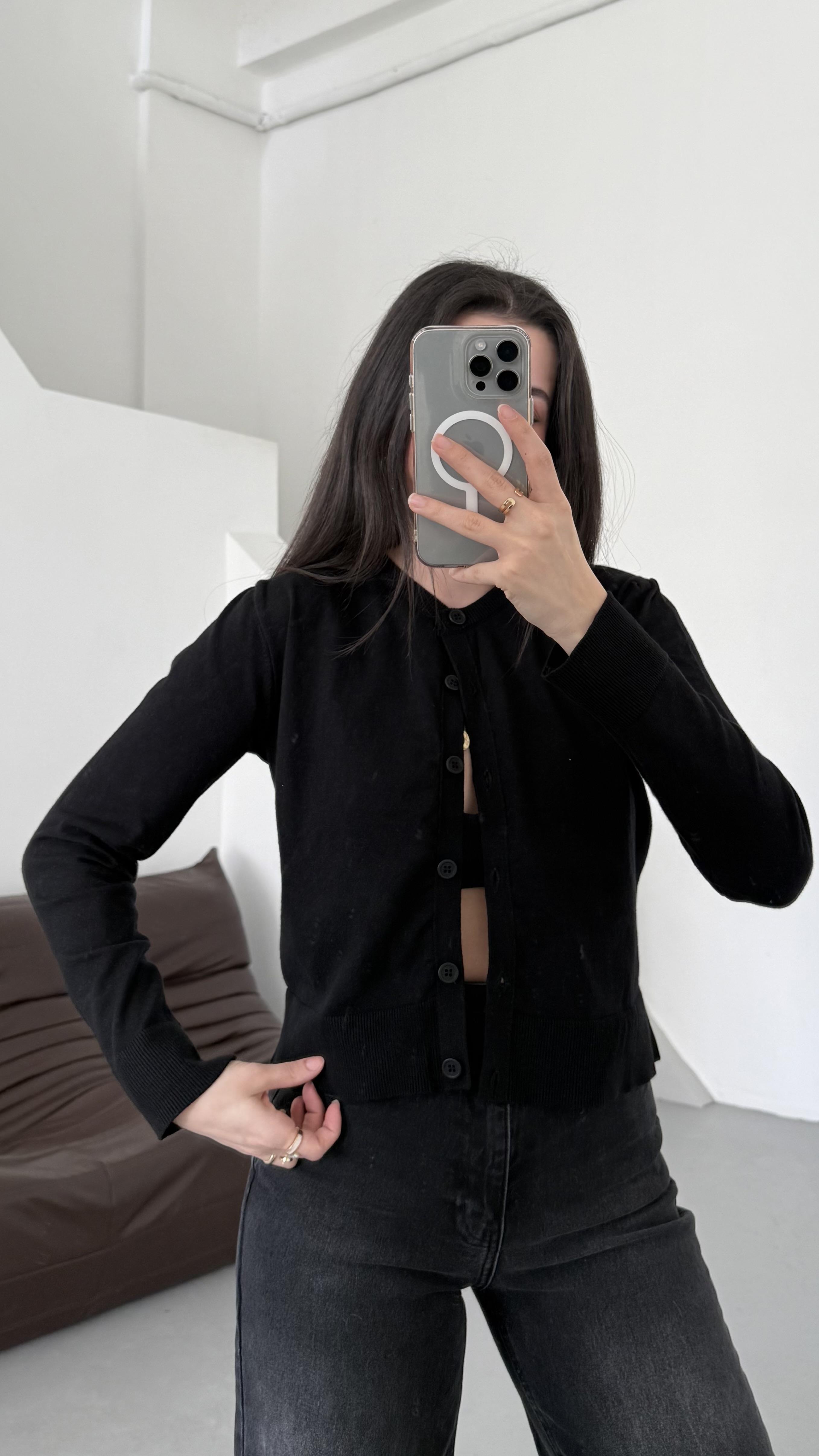 Mad Siyah Dokulu Basıc Triko Hırka