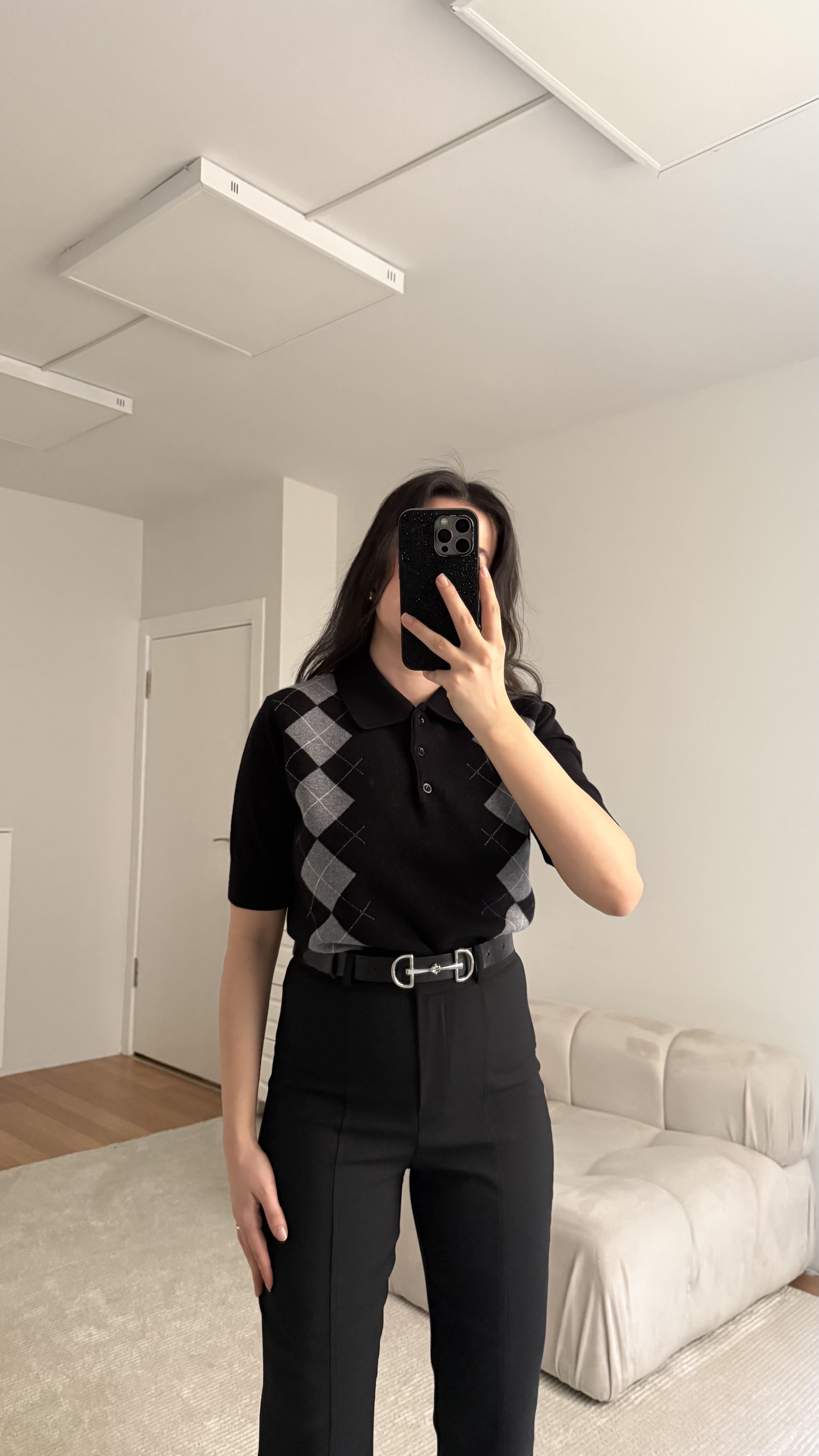 Mad Siyah Ekose Desen Kısa Kollu Premium Polo Yaka Triko