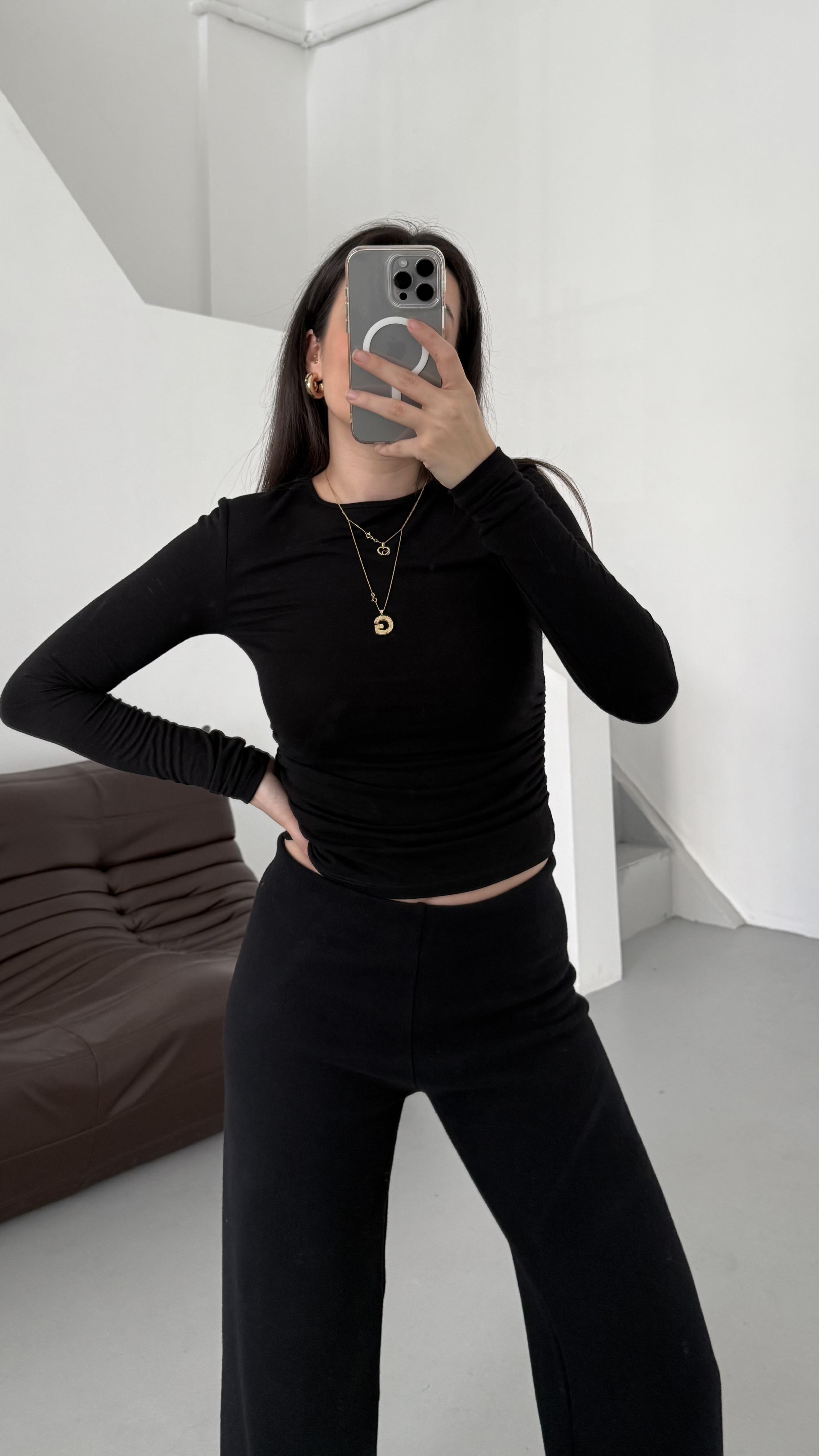 Mad Siyah Kaşmir Karışımlı Drapeli Bluz