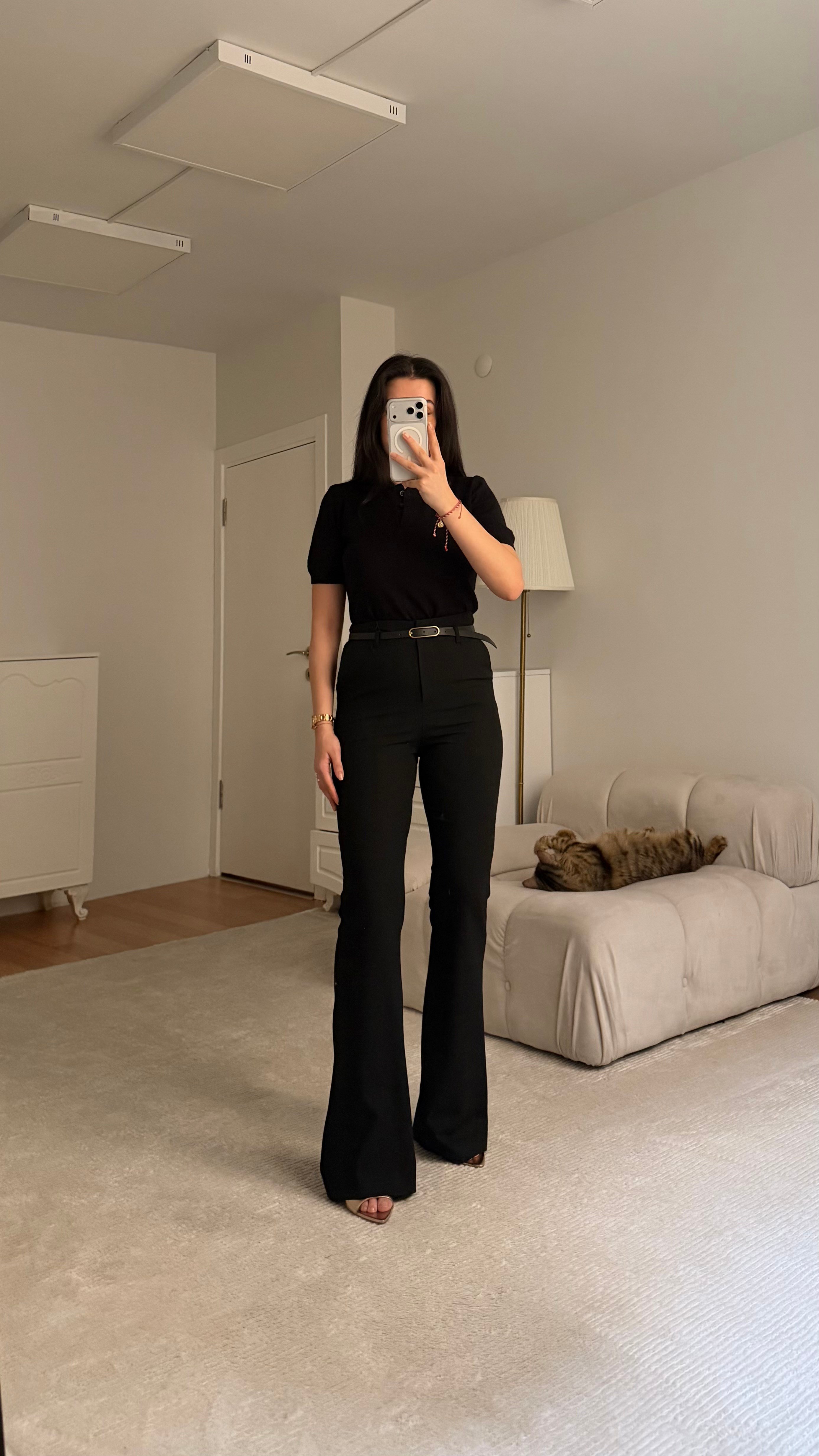 Mad Siyah Kemerli Premium Flare Pantolon
