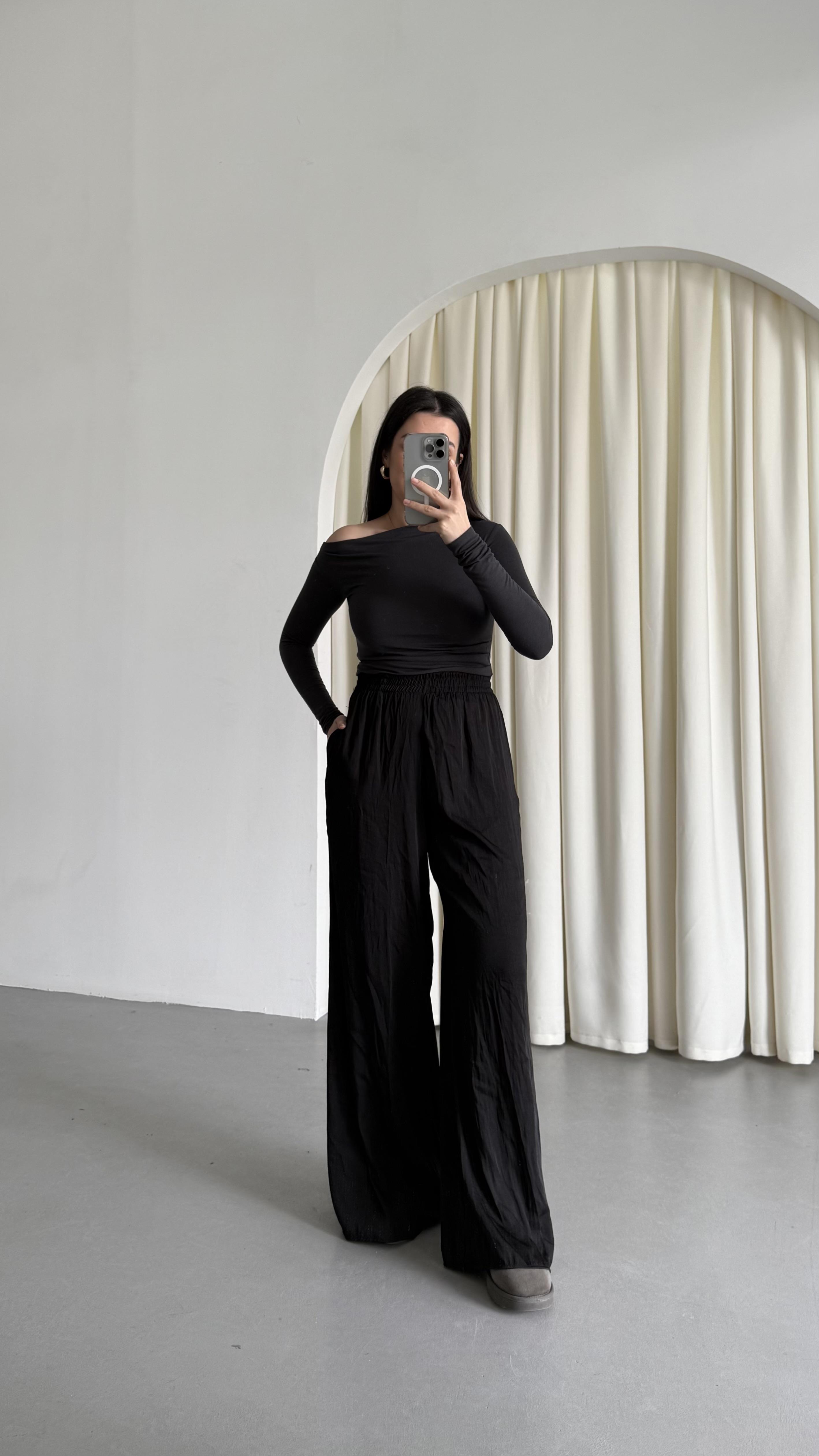 Mad Siyah Kendinden Efektli Salaş Pantolon