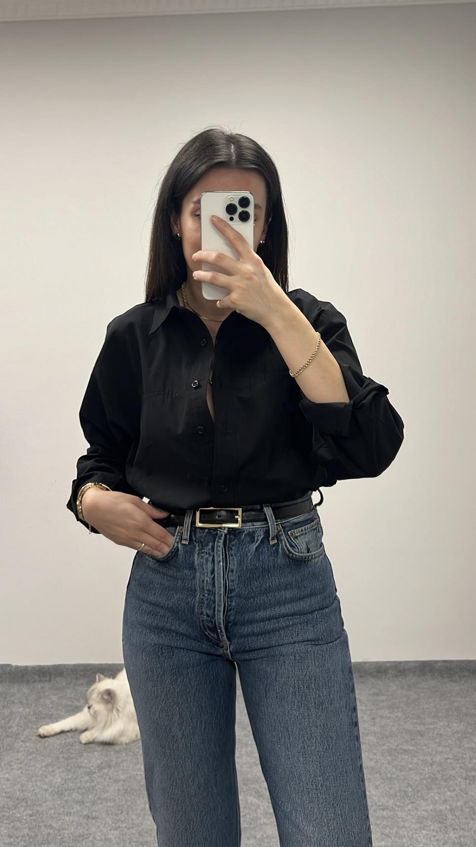 MAD SİYAH POPLİN GÖMLEK