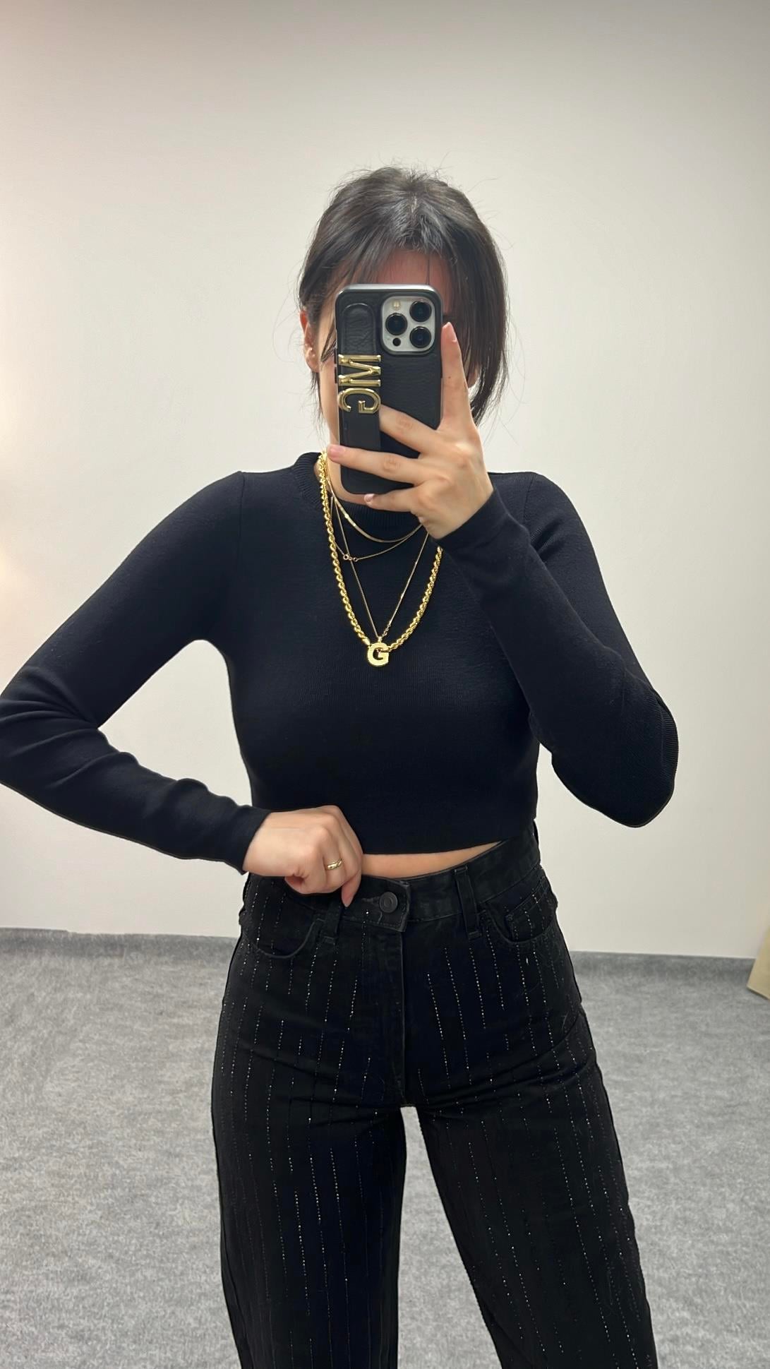 MAD SİYAH SIK ÖRME CROP TRİKO