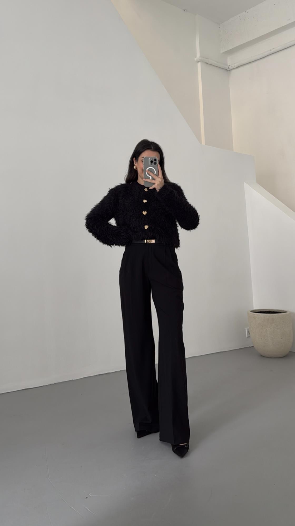 Mad Siyah Wide Leg Kumaş Pantolon