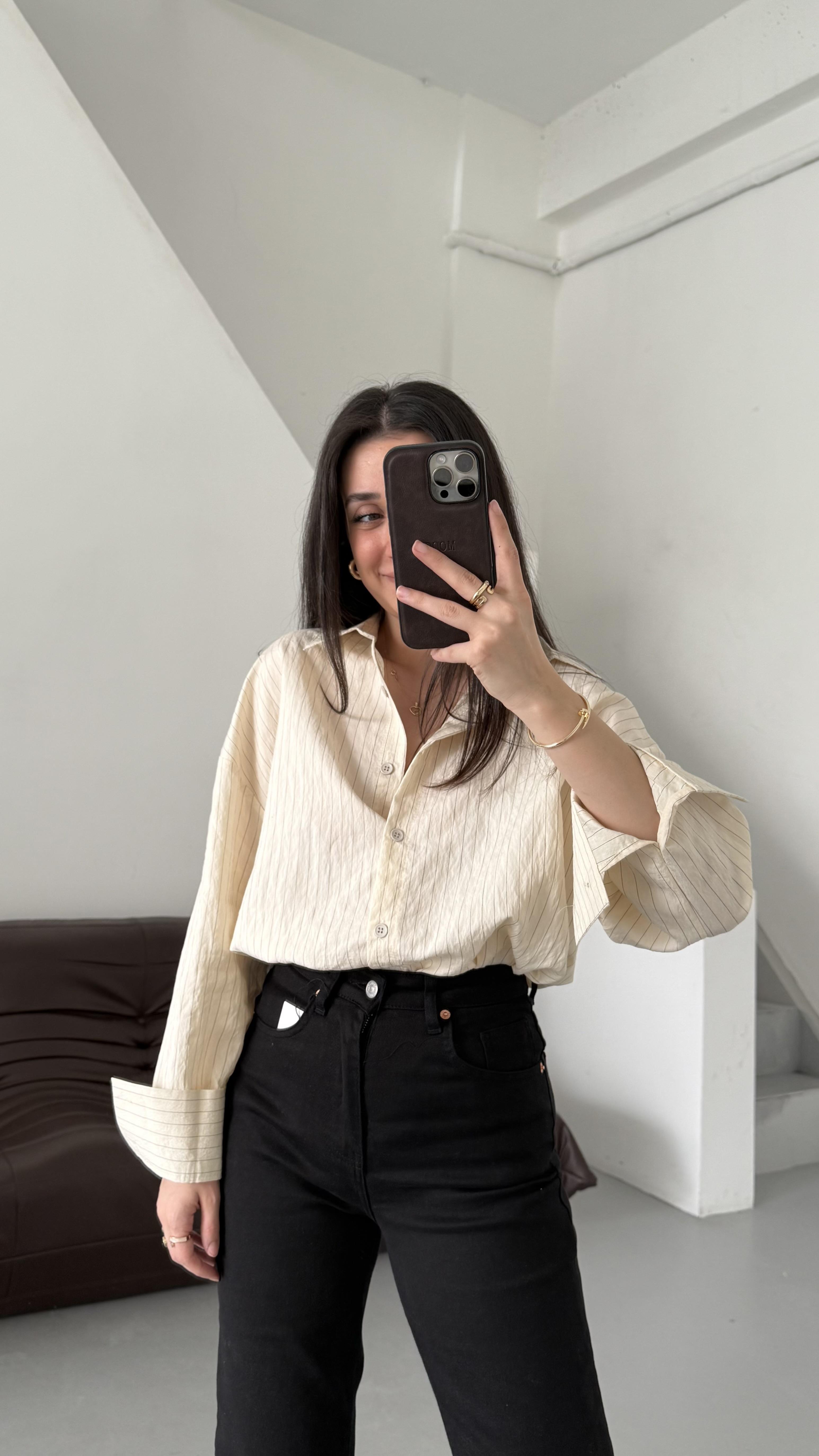 Mad Soft Sarı Çizgili Salaş Gömlek