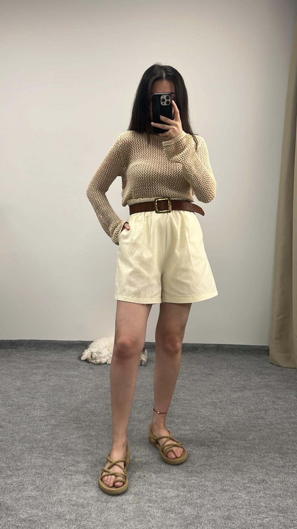 Mad Soluk Sarı Ham Keten Şort