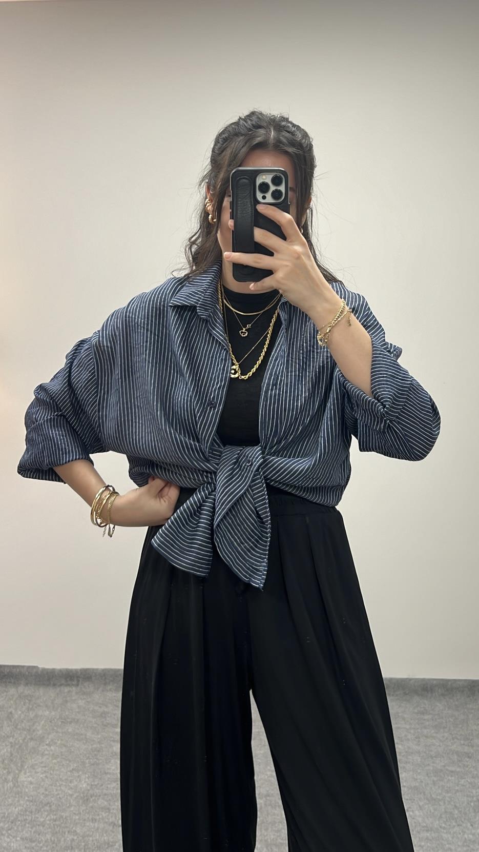 MAD TENSEL BEYAZ/LACİ ÇİZGİLİ GÖMLEK