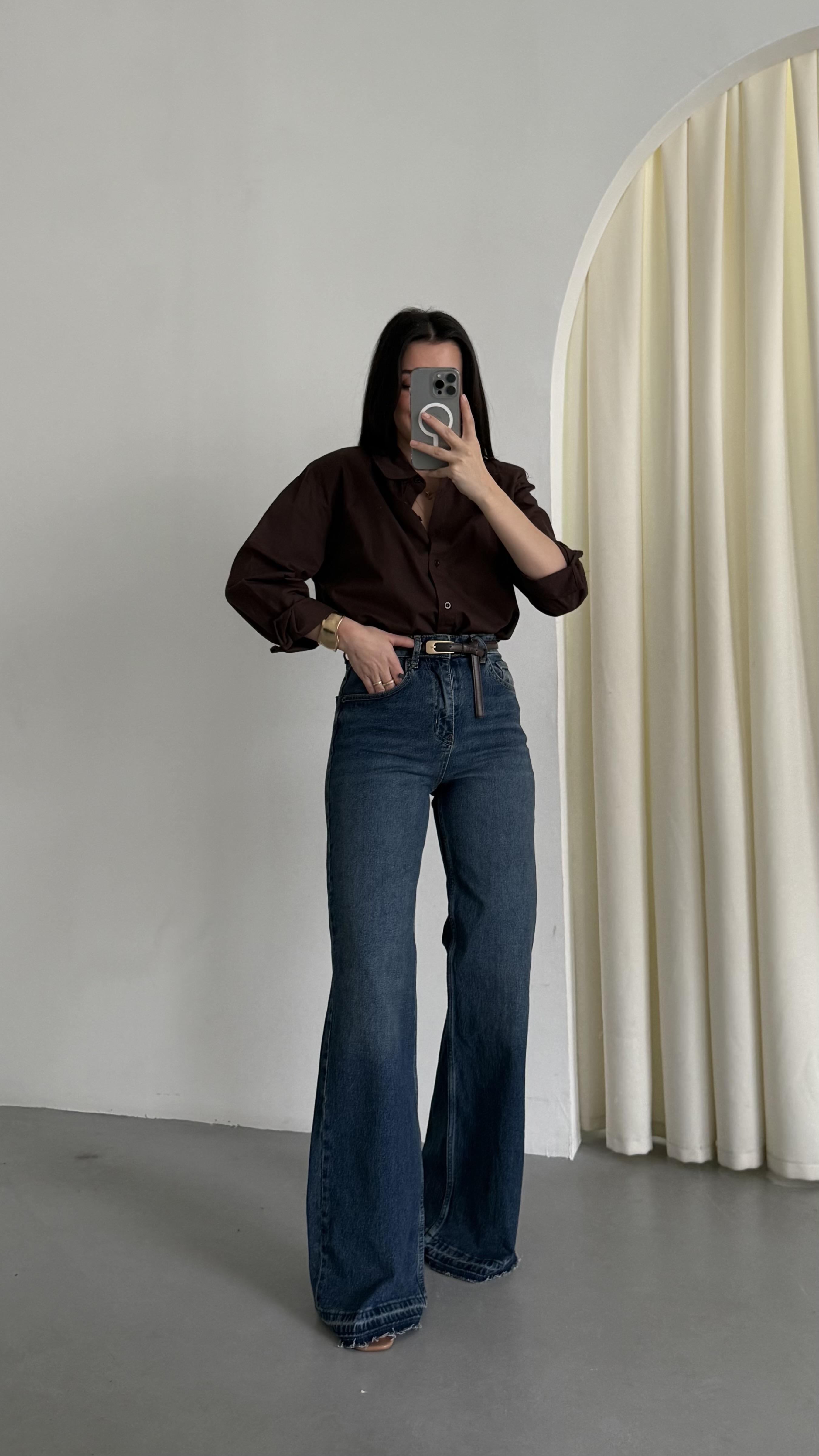 Mad Vintage Paça Detaylı Wide Leg Jean