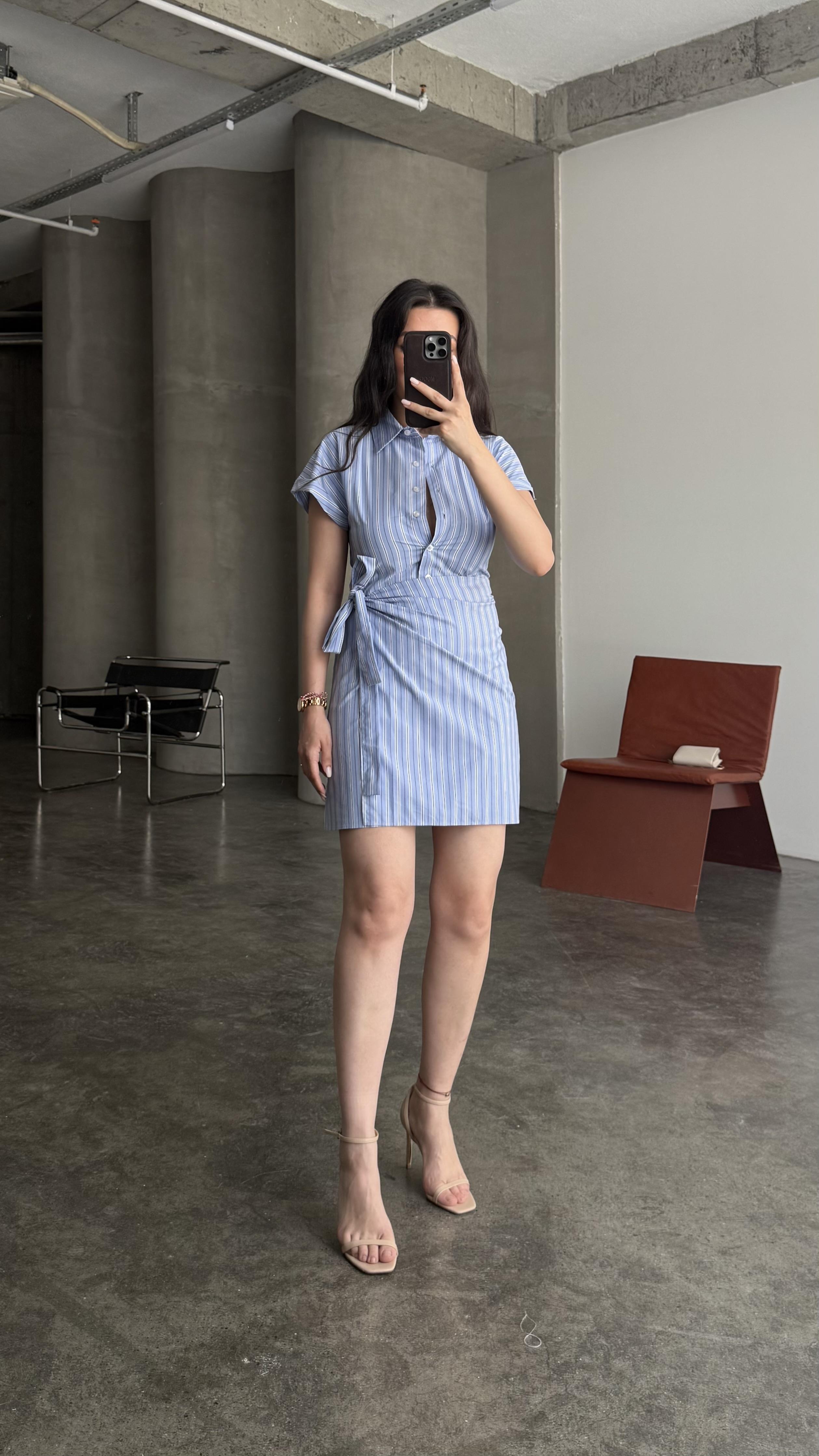 Maev Mavi Çizgili Gömlek Elbise