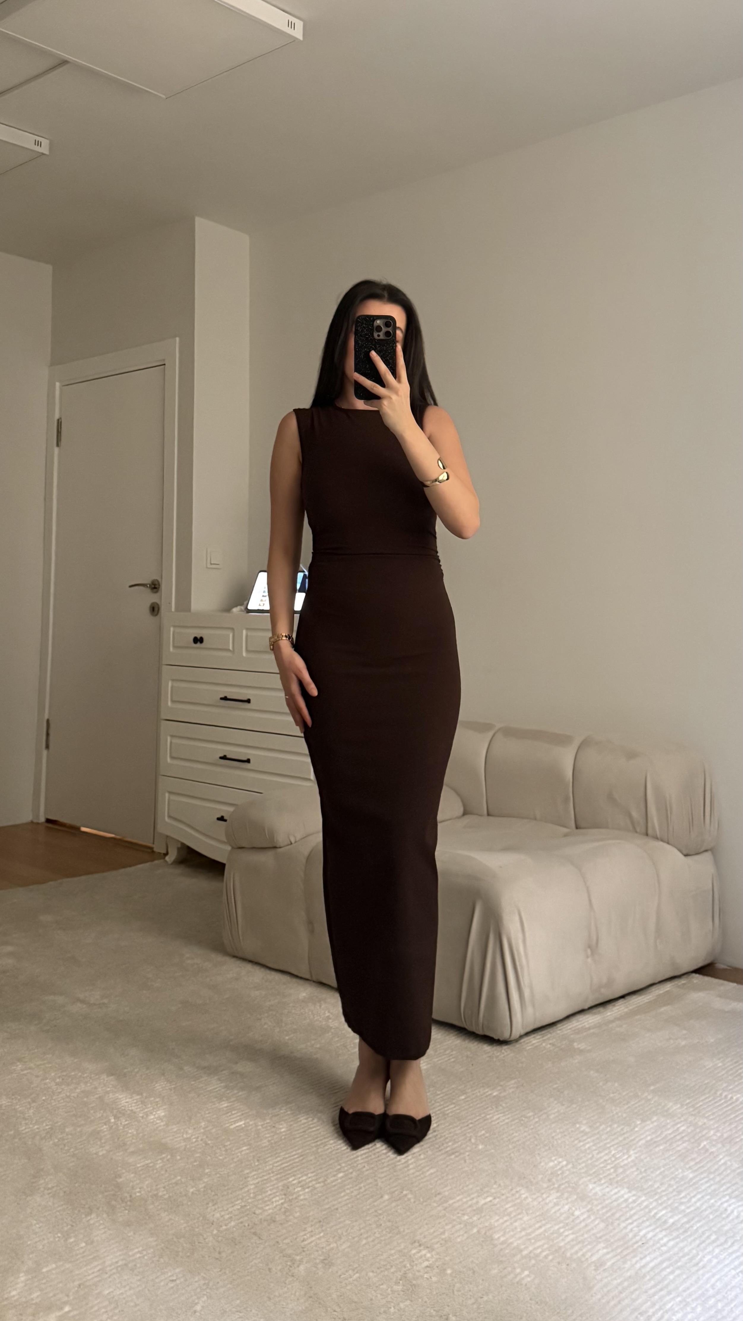 Marka Acı Kahve Drapeli Midi Elbise 