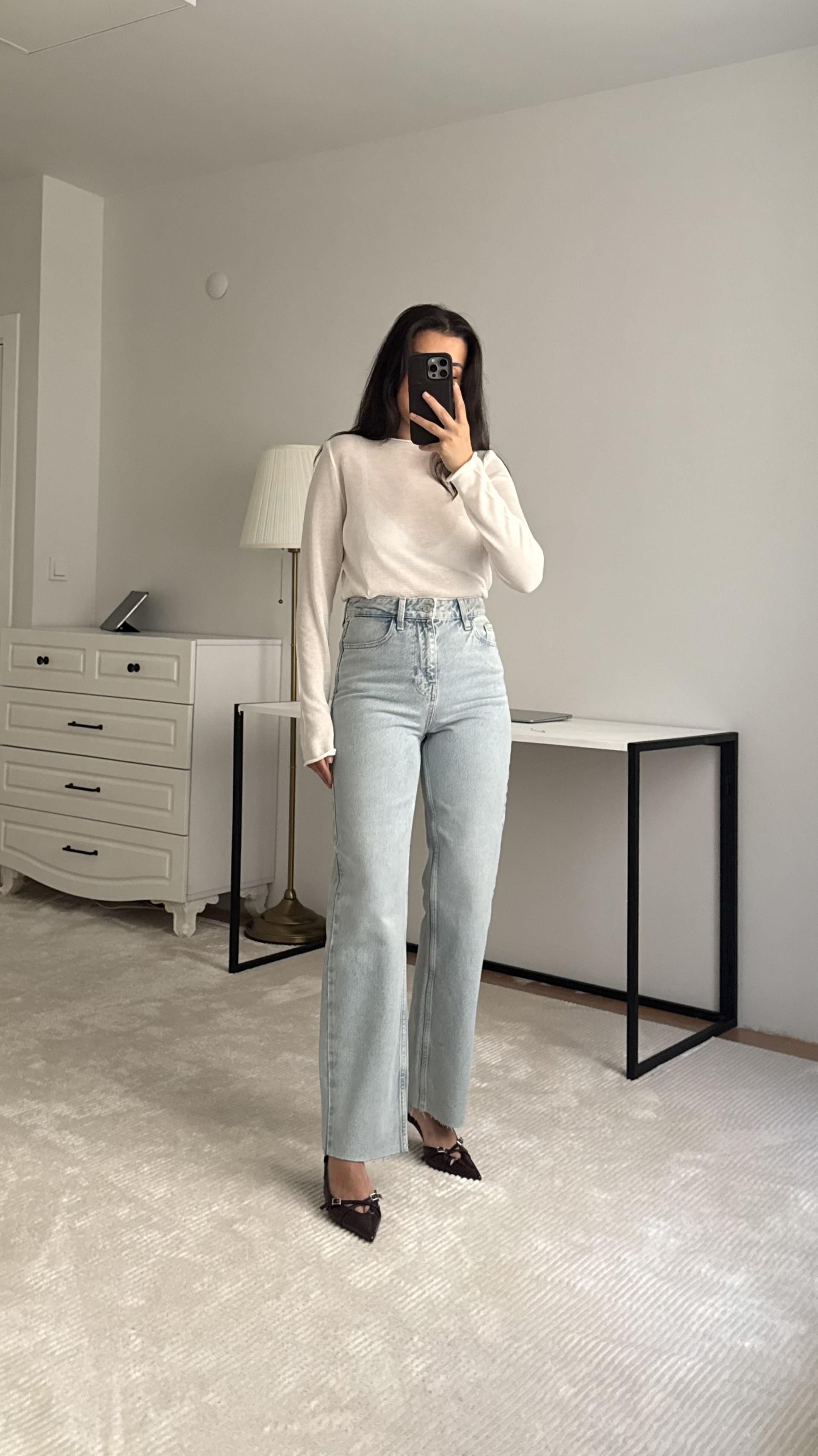 Marka Açık İndigo Straight Fit Jean