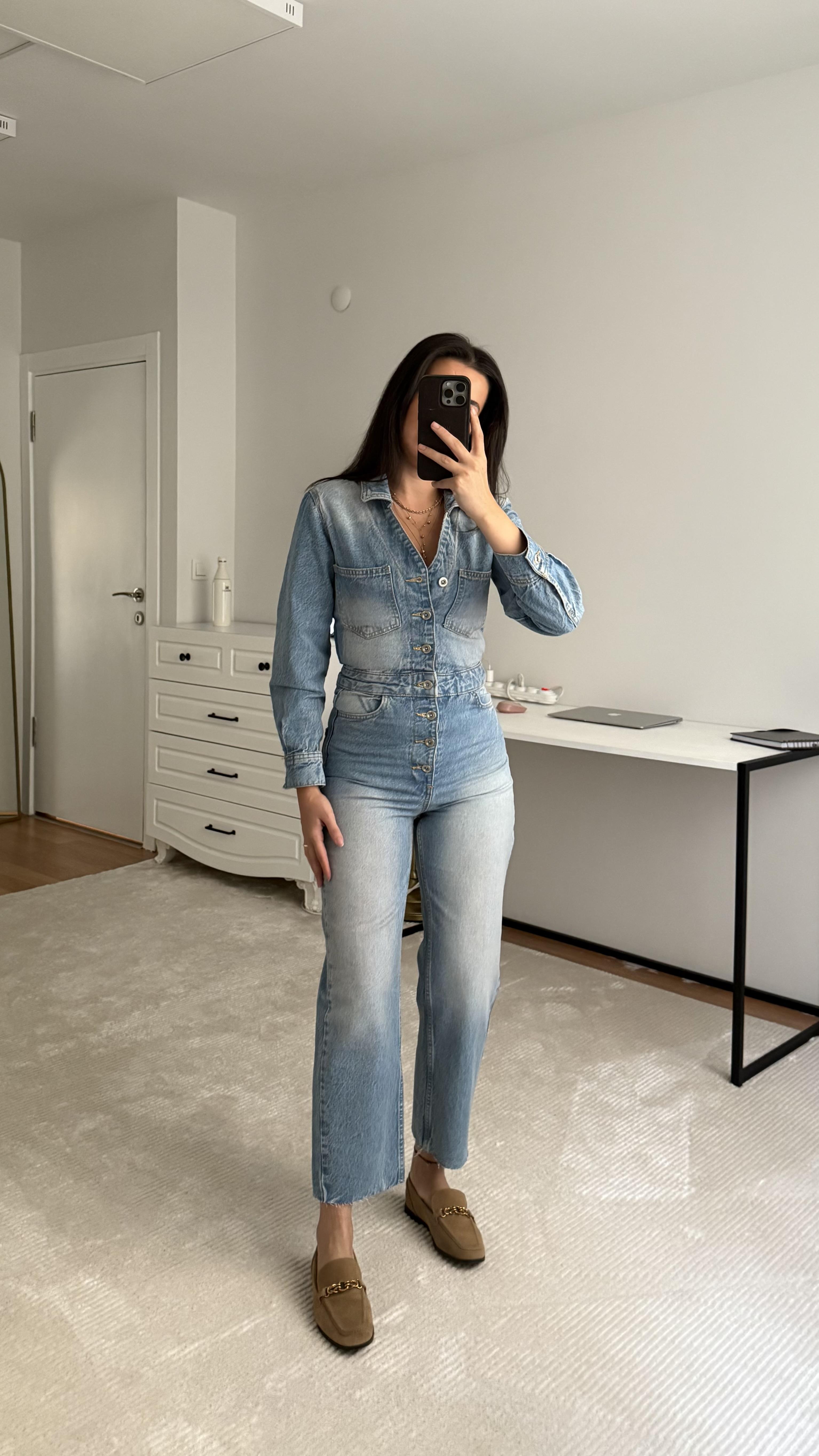 Marka Açık Mavi Denim Tulum