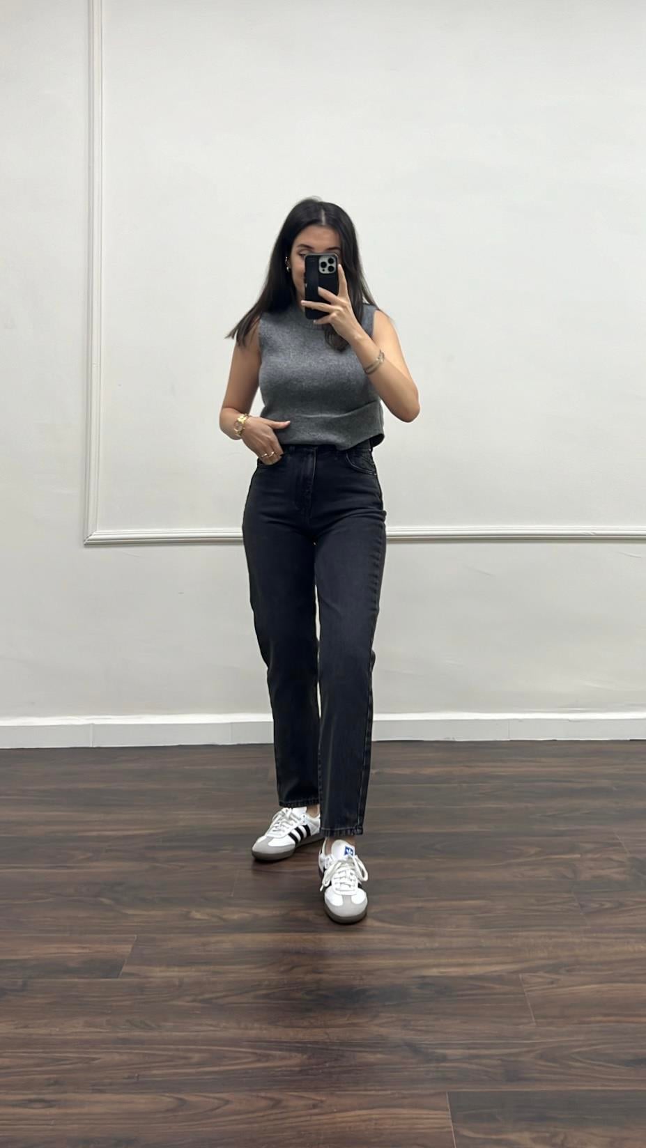 Marka Antrasit Mom Fıt Jean