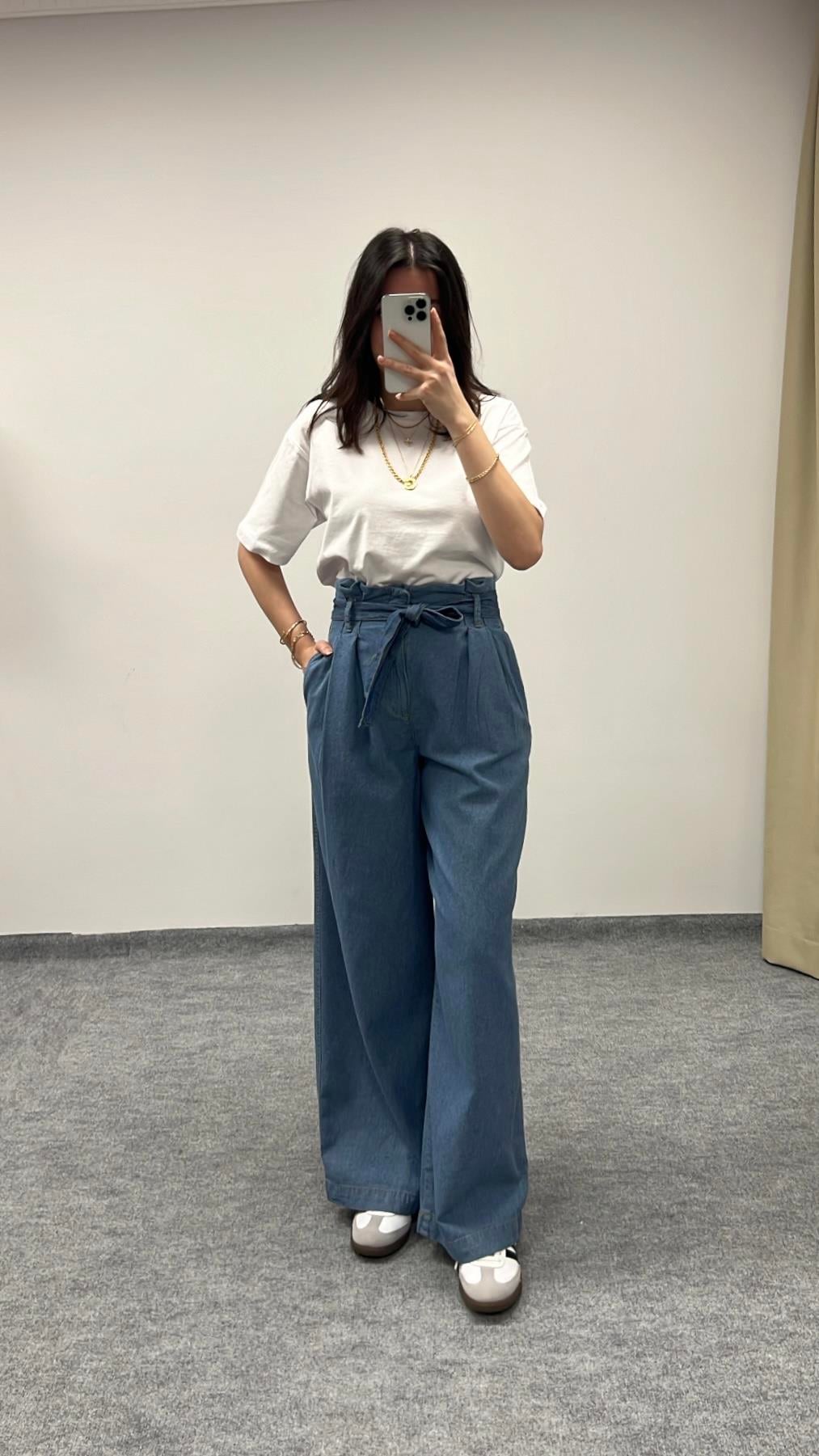 MARKA BAĞLAMA DETAY MEVSİMLİK DENİM PANTOLON