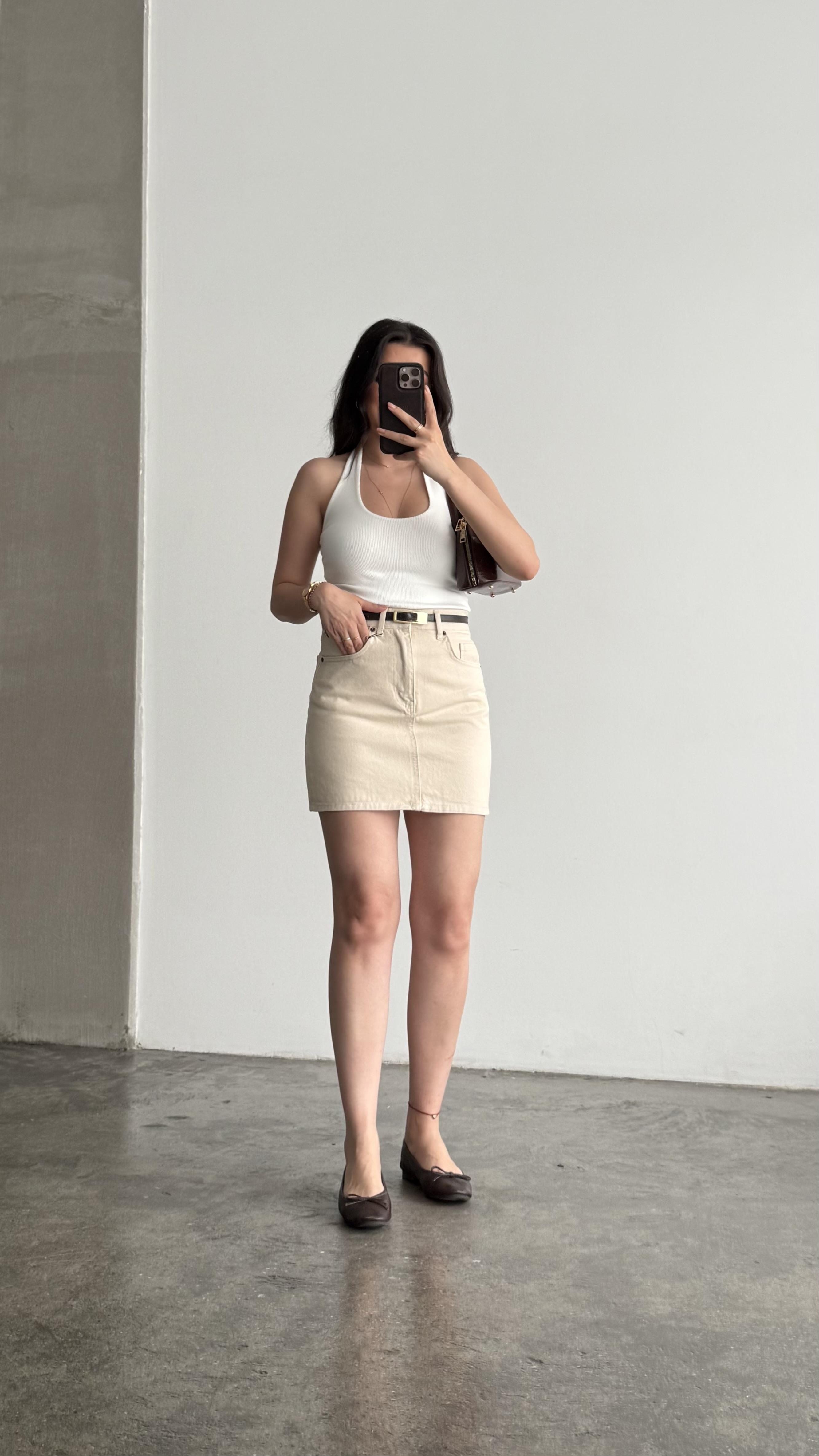 Marka Bej Mini Denim Etek
