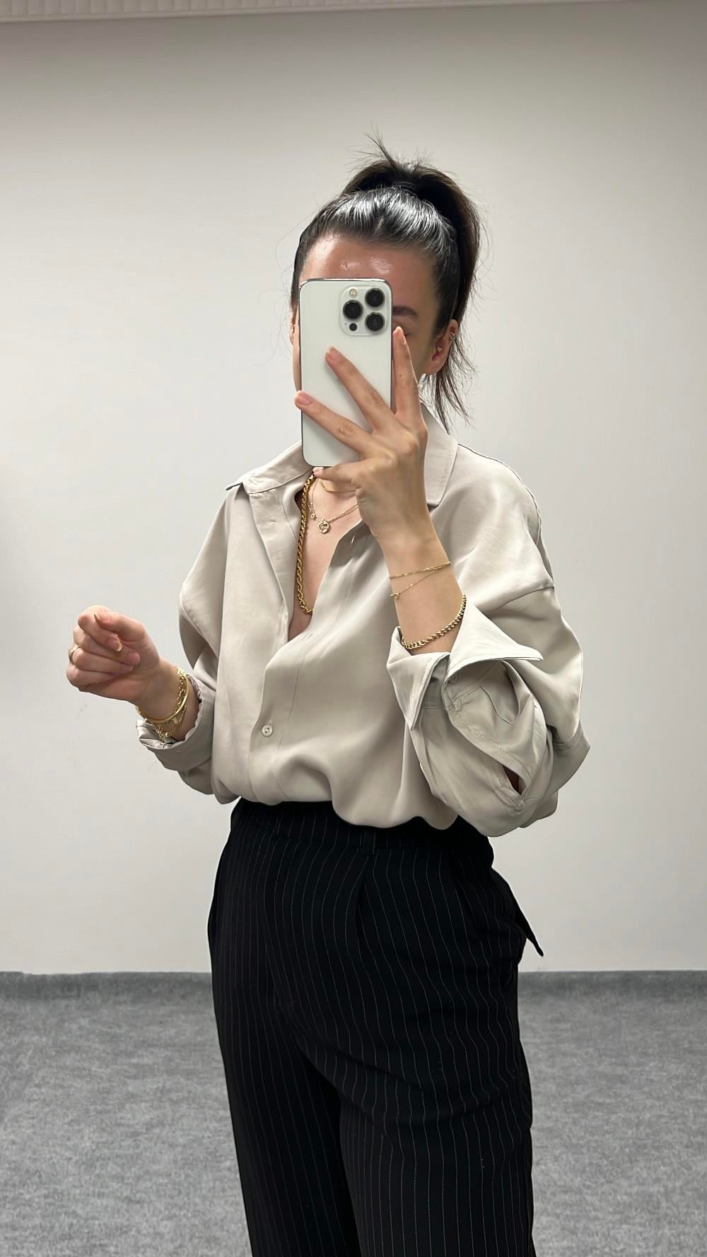 MARKA BEJ TENSEL OVERSIZE GÖMLEK