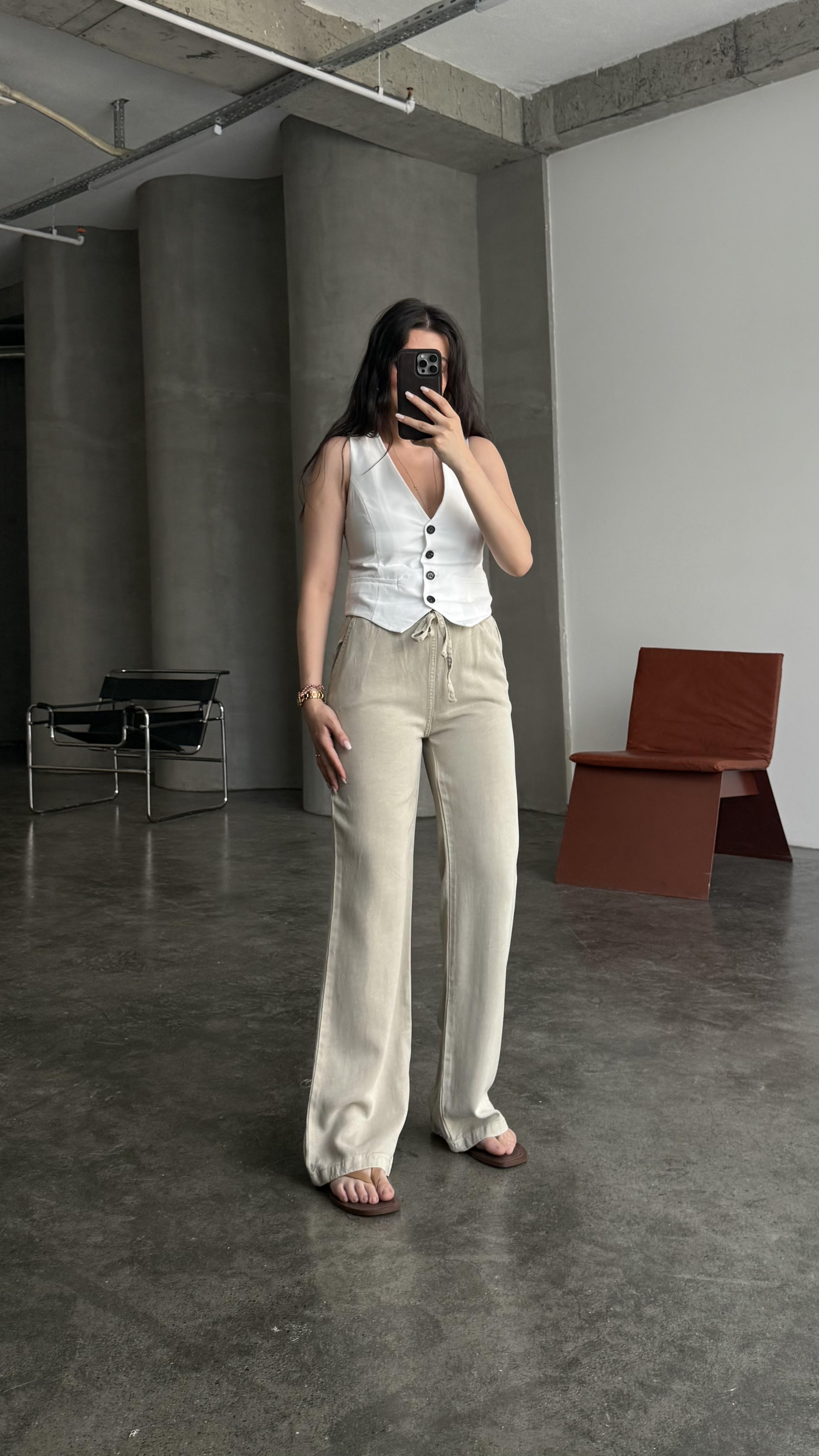 Marka Bej Tensel Straight Pantalon