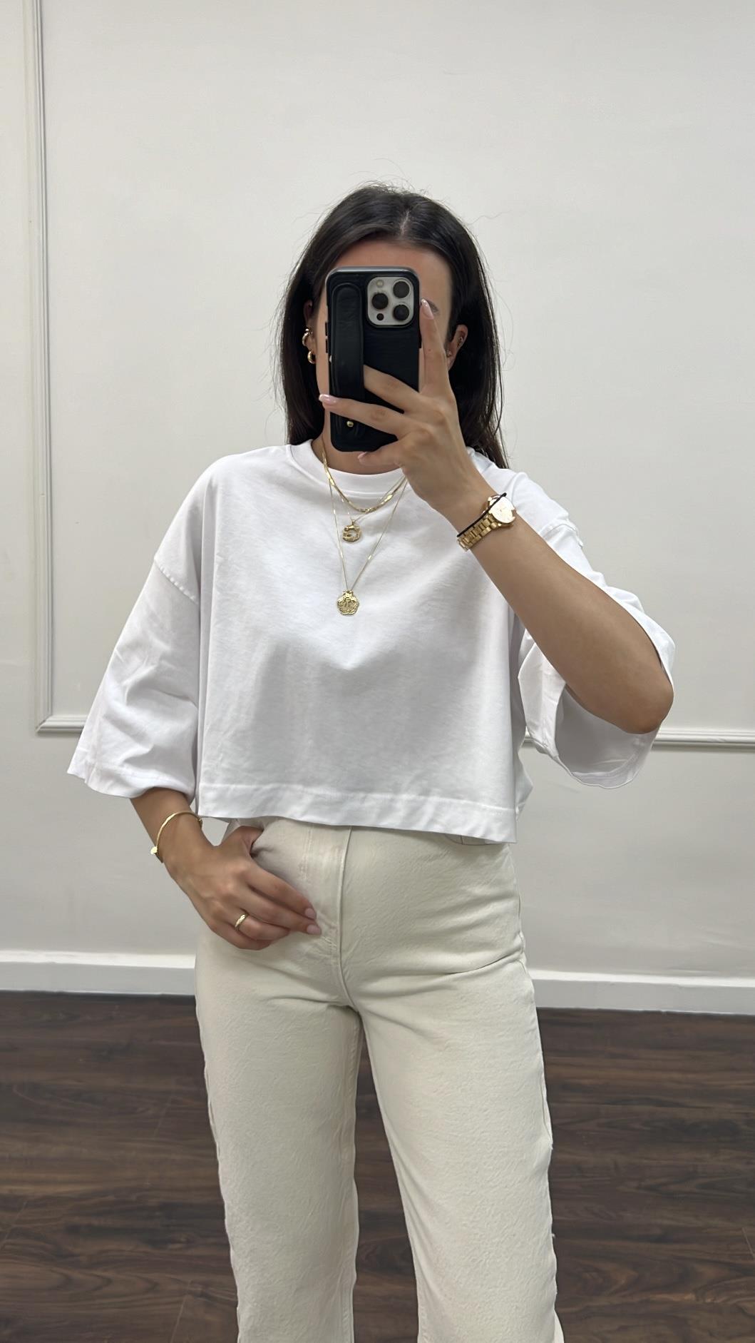 Marka Beyaz Crop Tişört