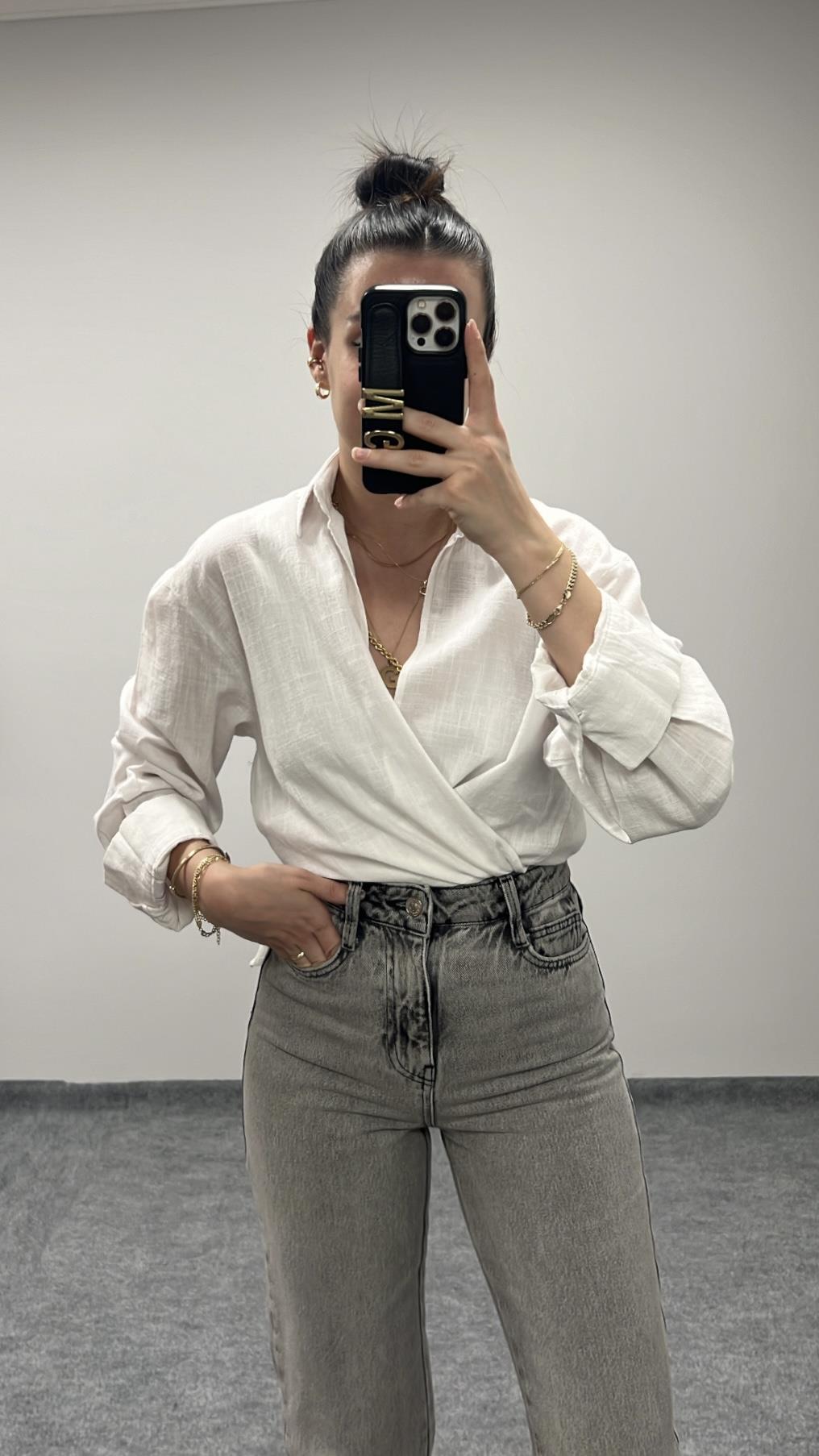 MARKA BEYAZ KETEN GÖMLEK