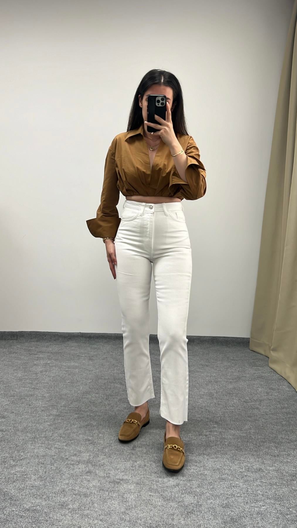 Marka Beyaz Lazer Kesim Straıght Fit Jean