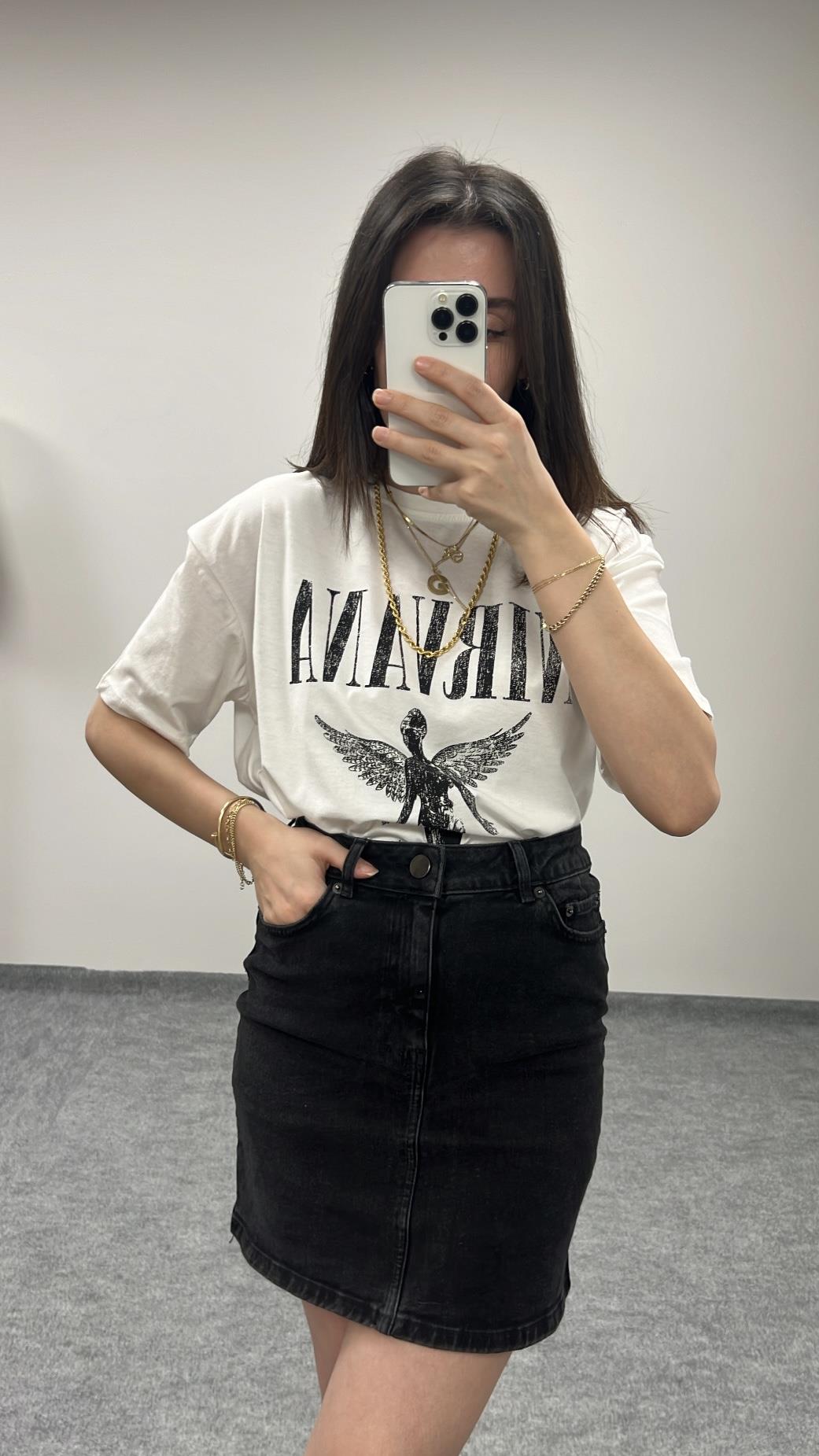 MARKA BEYAZ NİRVANA PAMUK TİŞÖRT