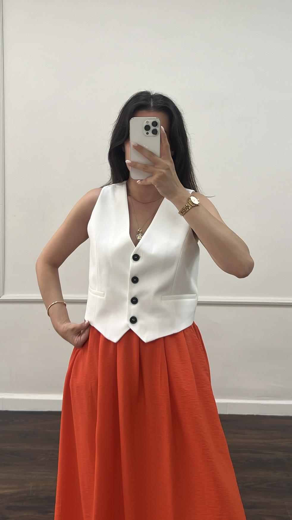 Marka Beyaz Oversize Yelek