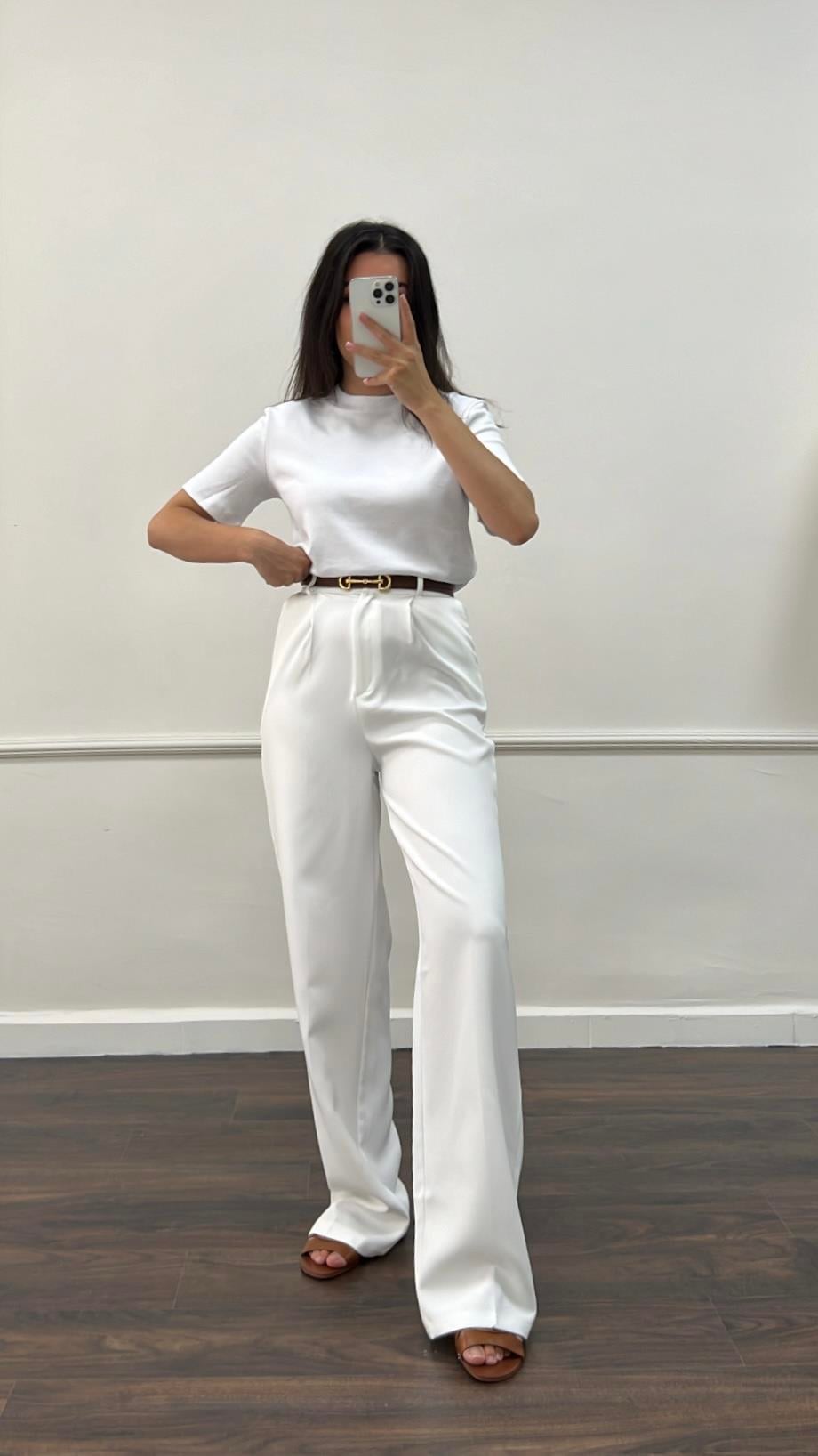 Marka Beyaz Pensli Uzun Pantolon
