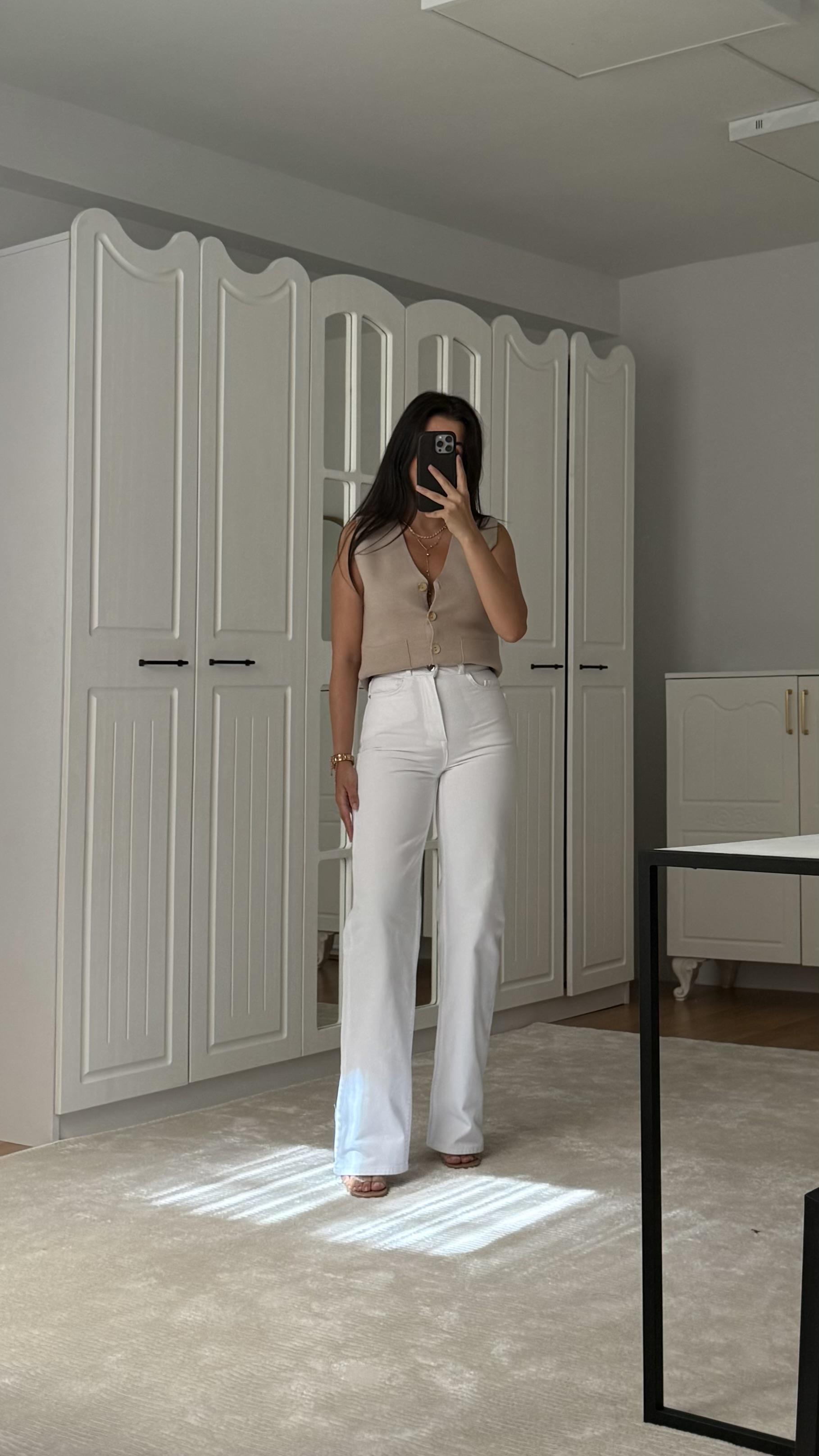 Marka Beyaz Uzun Straight jean