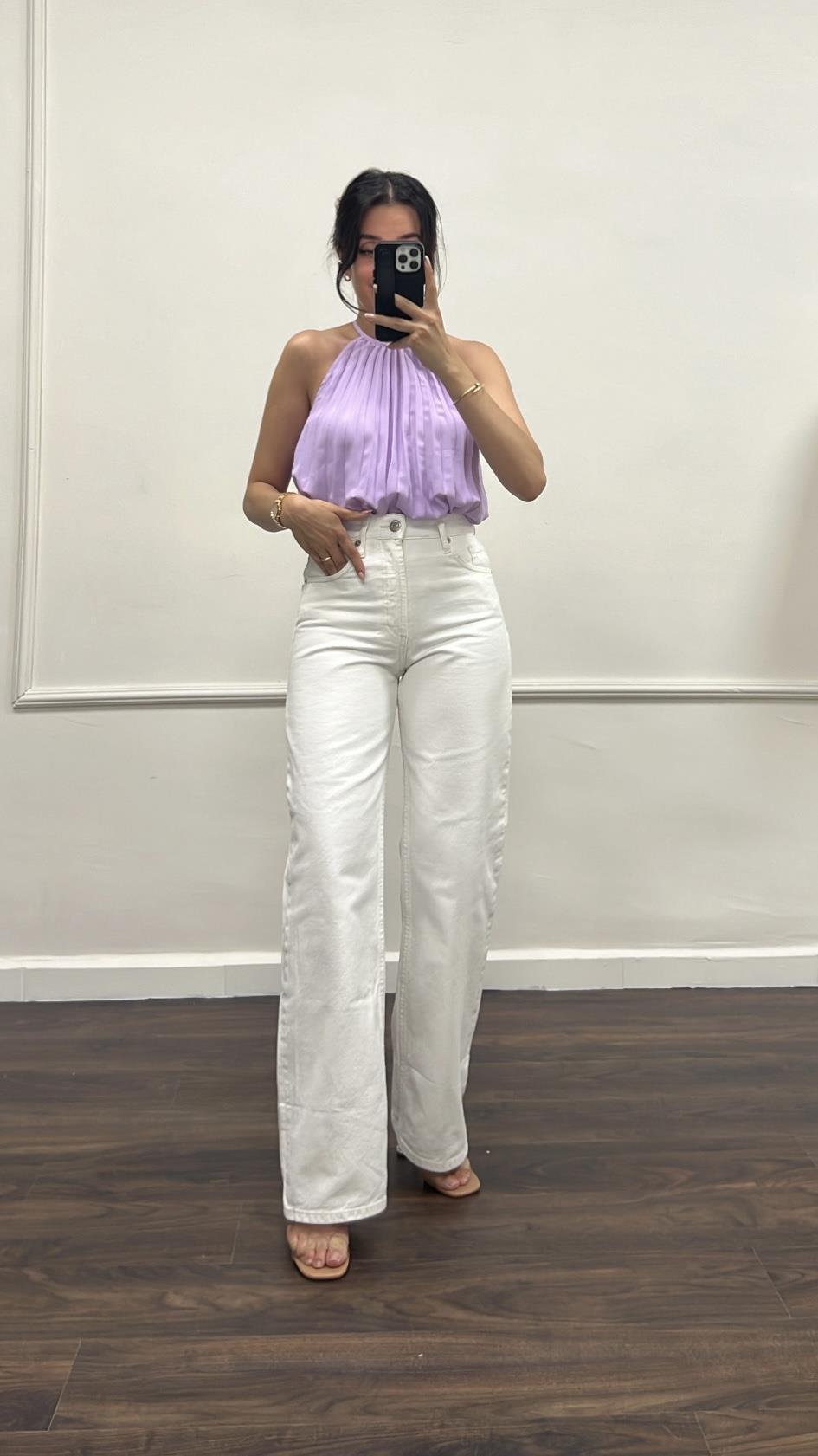 Marka Beyaz Yüksek Bel Wide Leg