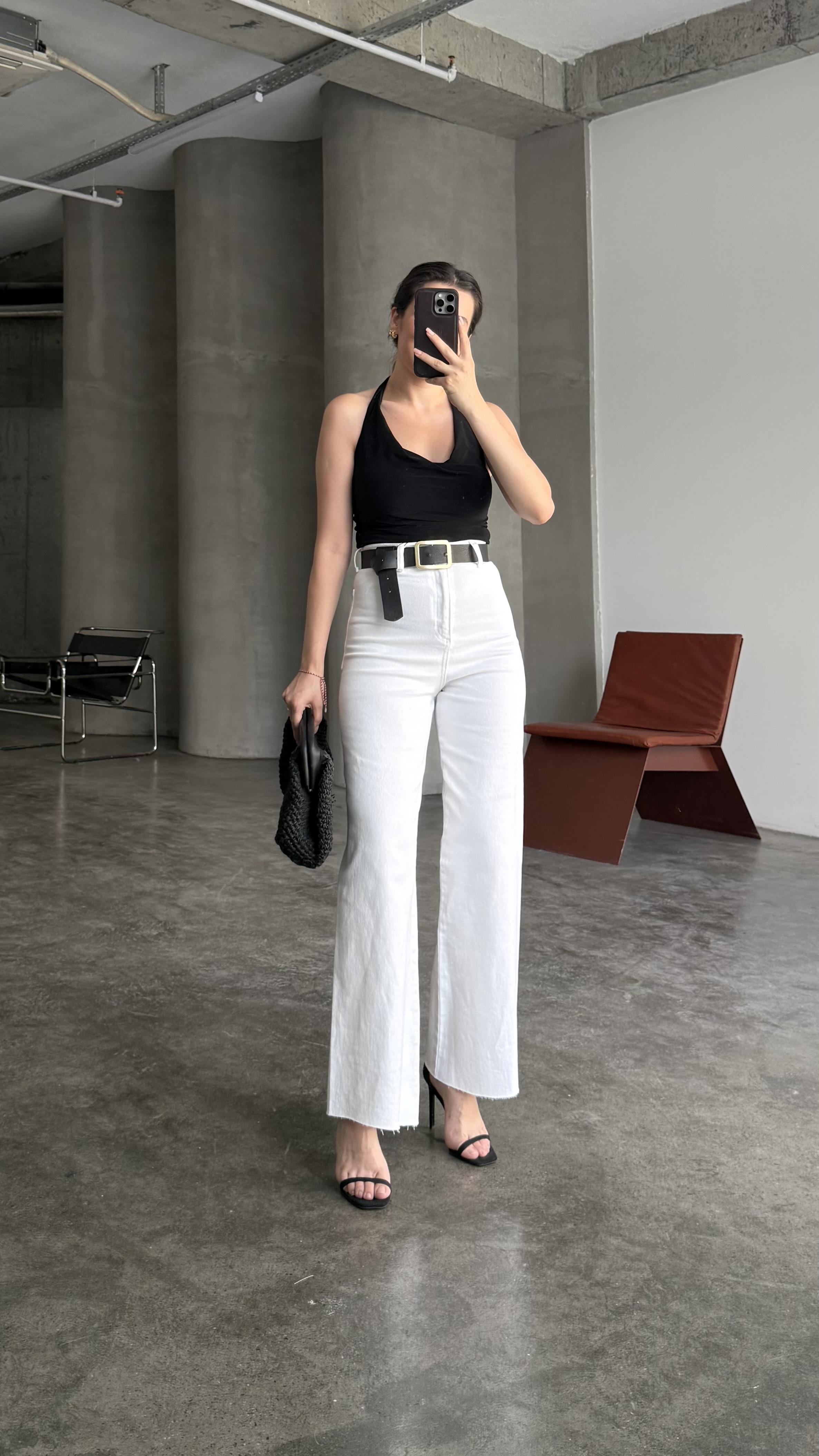 Marka Beyaz Yüksek Bel Wide Leg Jean