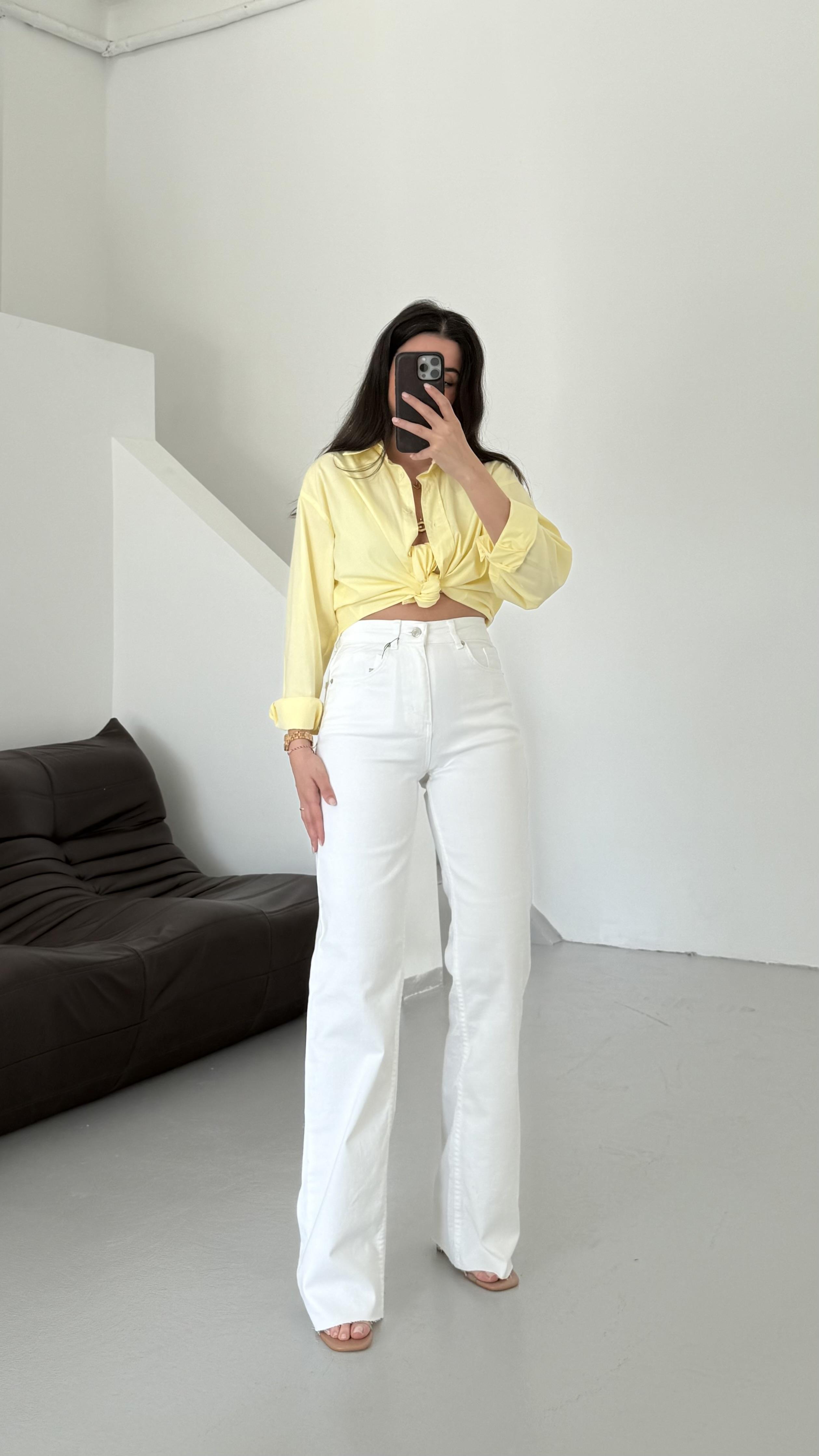 Marka Beyaz Yüksek Bel Wide Leg Jean