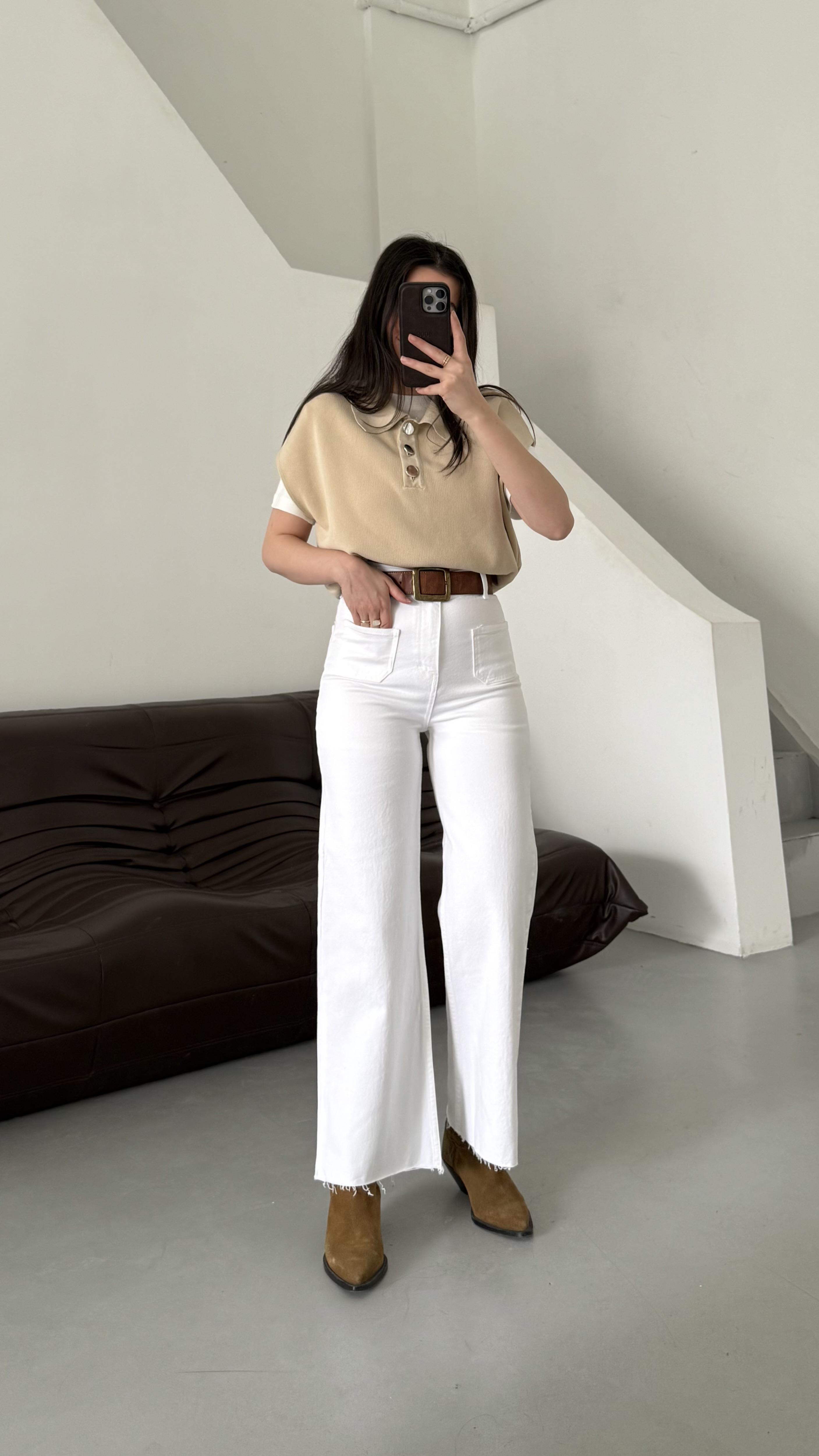 Marka Beyaz Yüksek Bel Wide Leg Jean