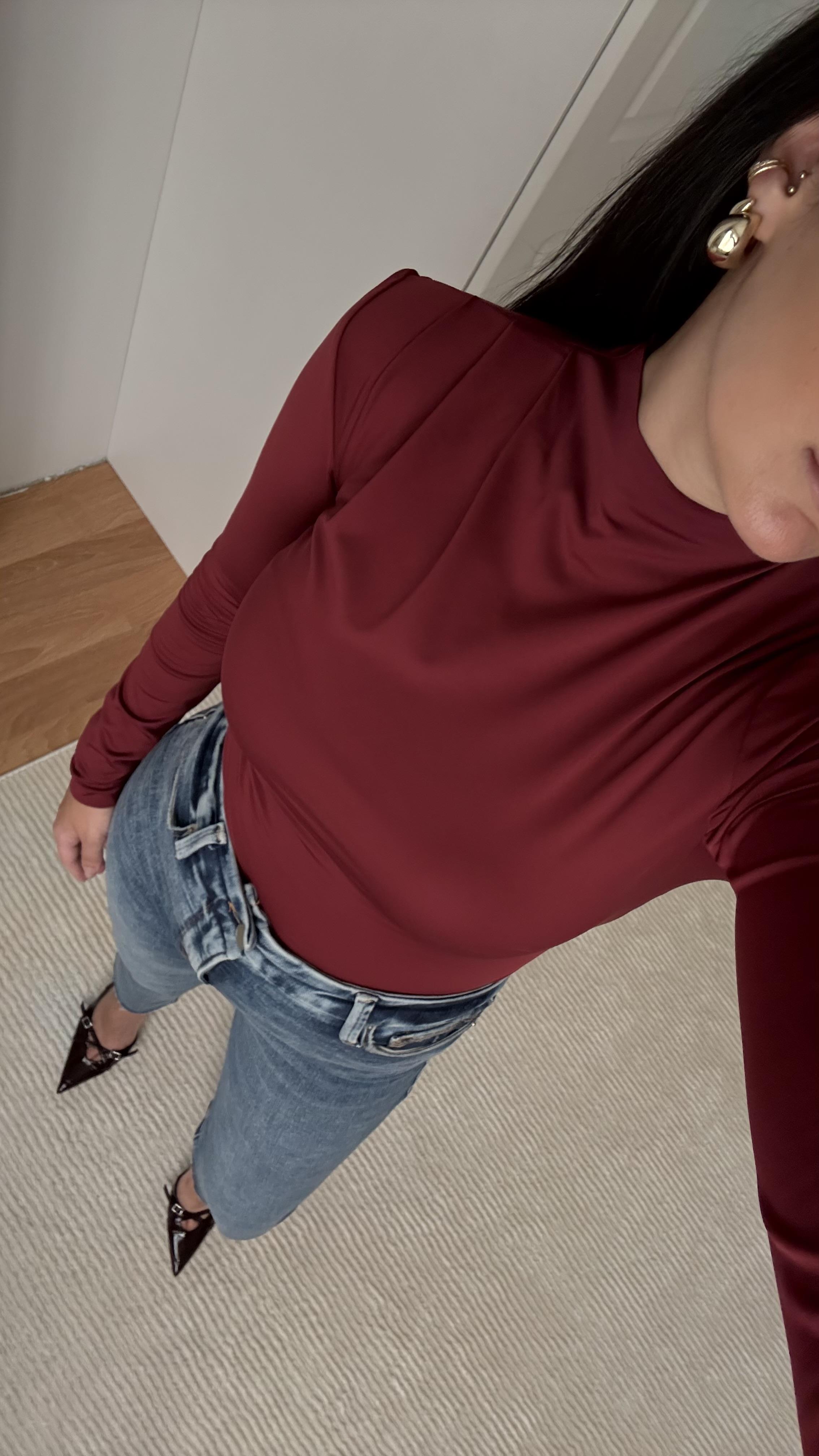 Marka Bordo Dik Yaka Bodysuit