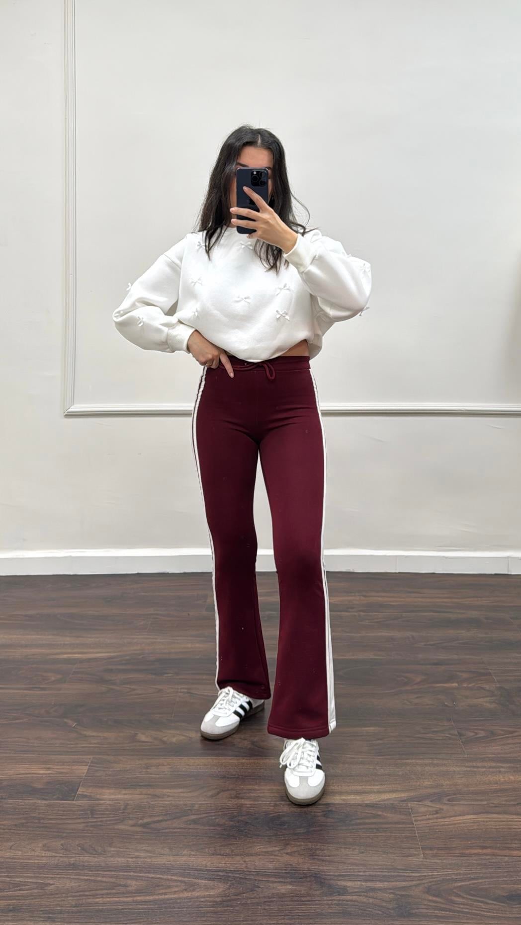 Marka Bordo Yandan Şerit Detay Tayt/Pantolon