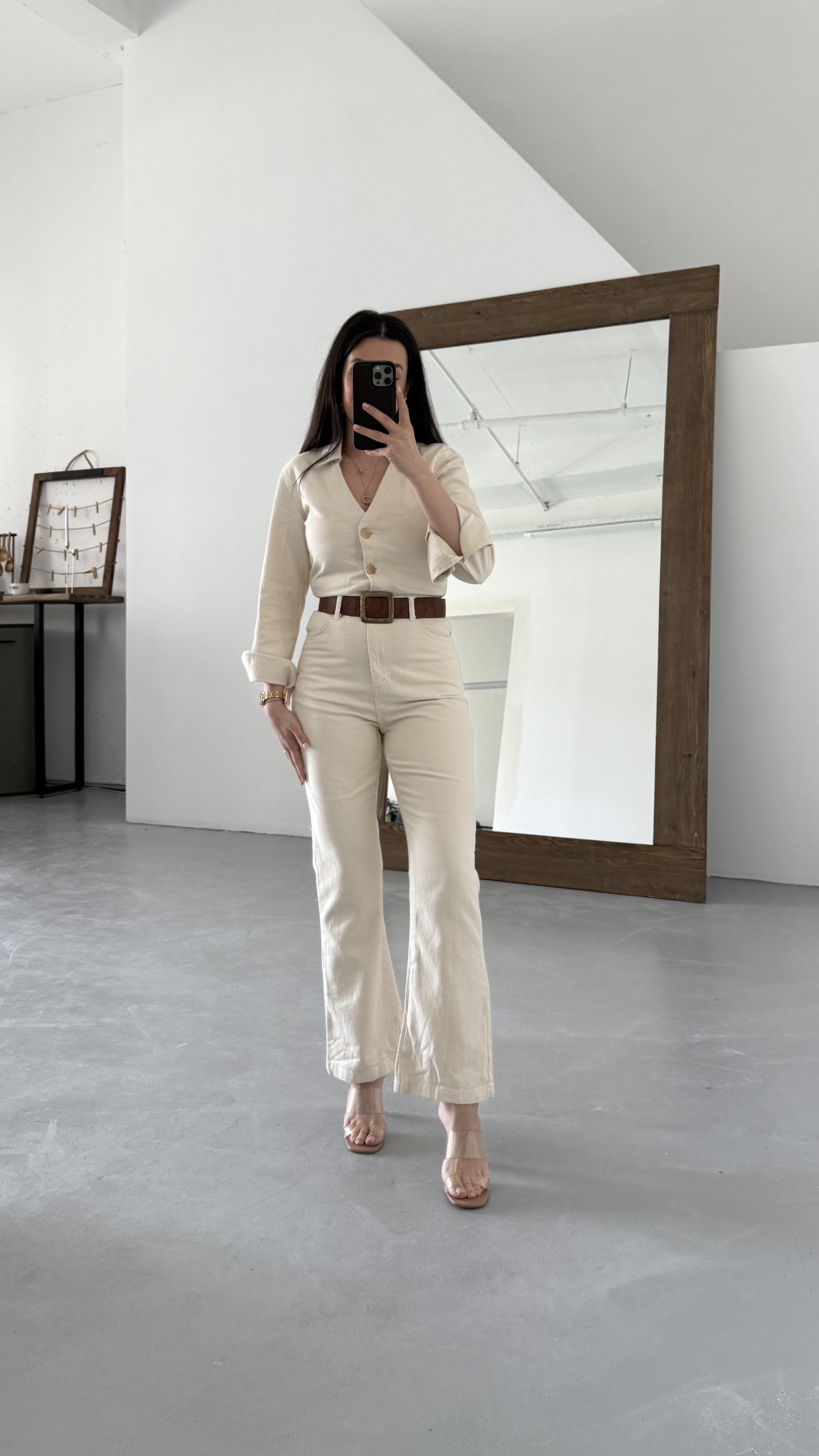 Marka Ekru Keten Görünümlü Tulum