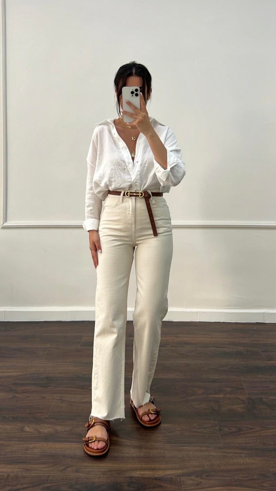 Marka Ekru Straight Fıt Jean