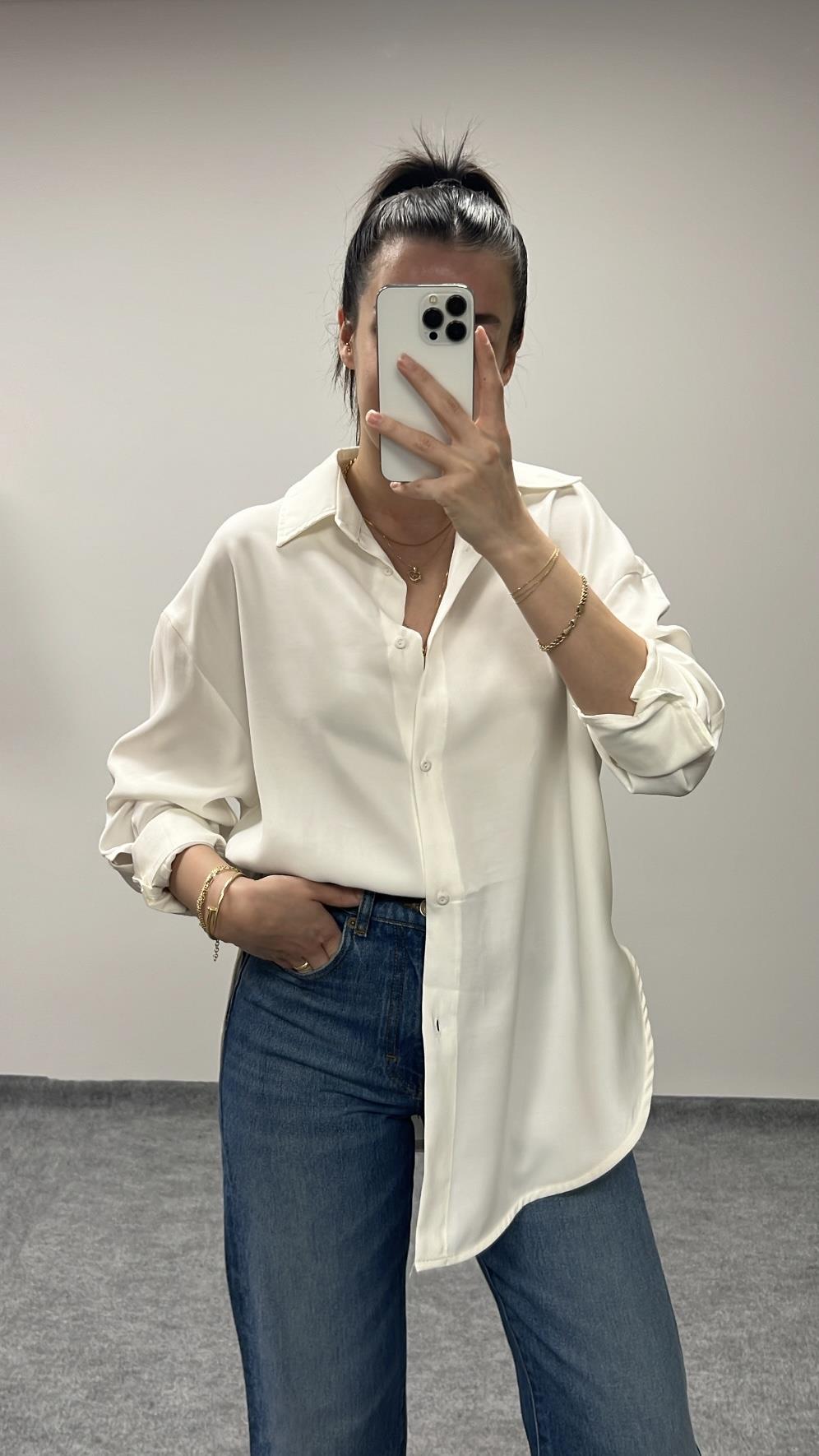 MARKA EKRU TENSEL OVERSIZE GÖMLEK